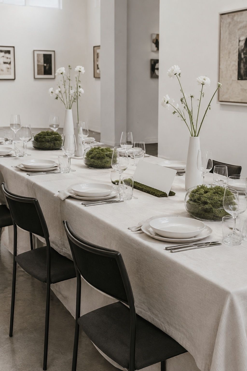 Minimal moss accents on a modern table