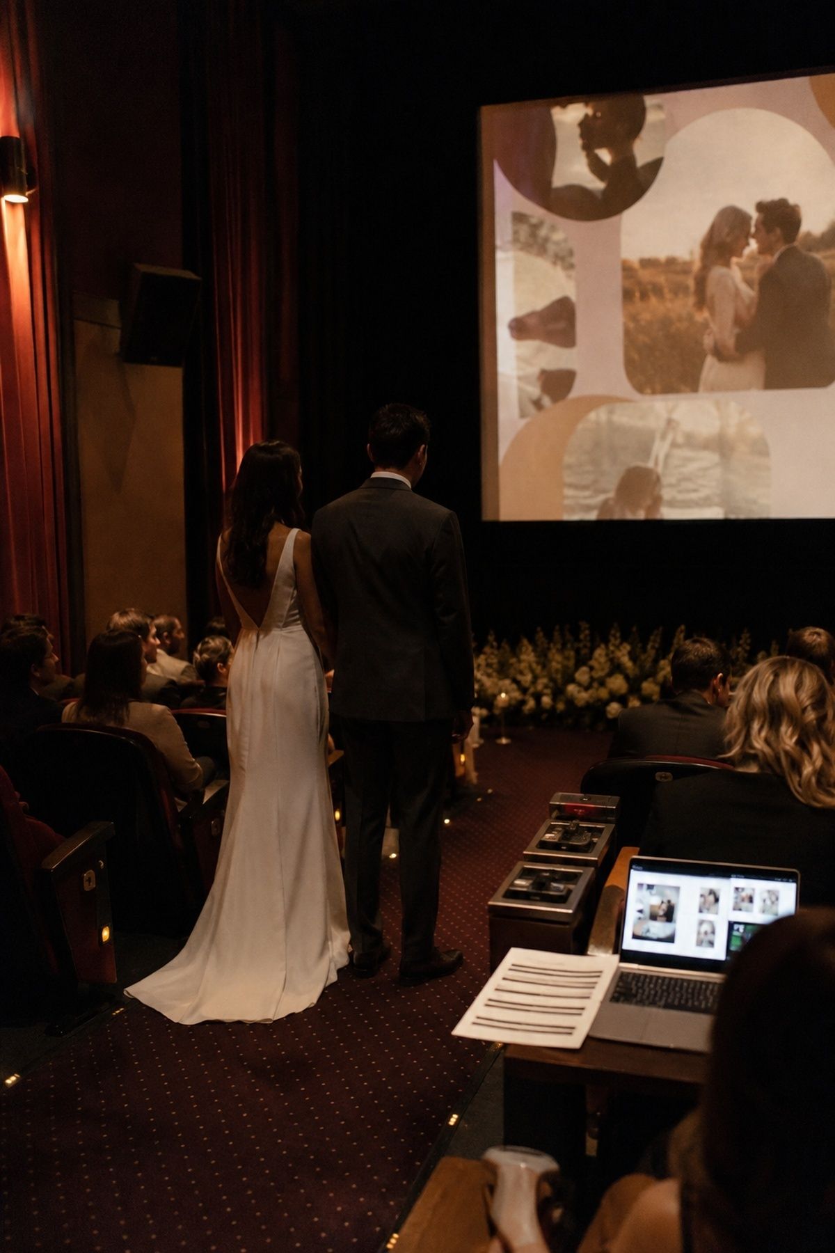 Relationship trailer before the vows at a cinema wedding
