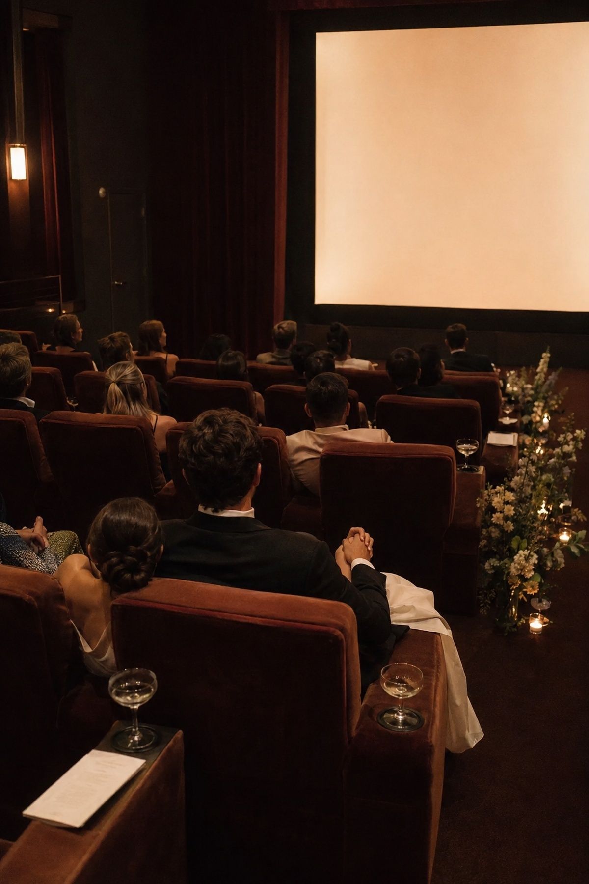 Private screening after dinner at a cinema wedding