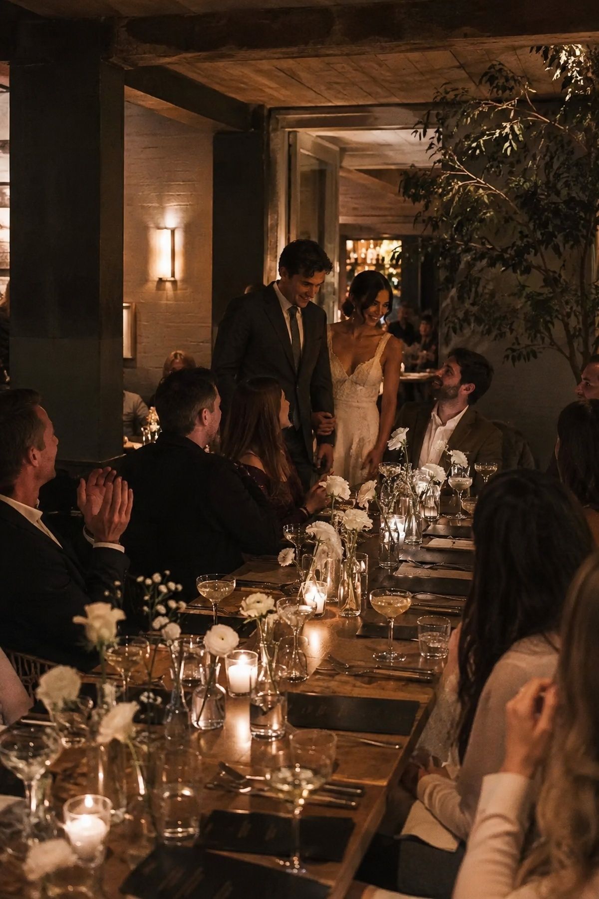 Dinner reservation after a movie theatre wedding ceremony