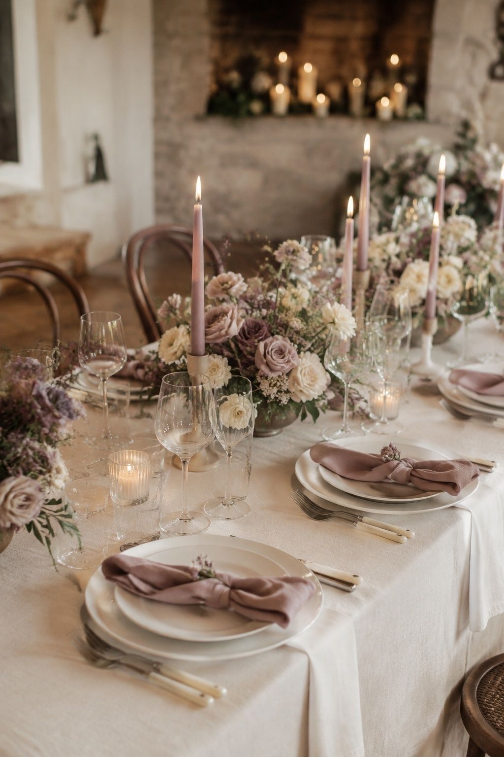 Muted mauve paired with ivory
