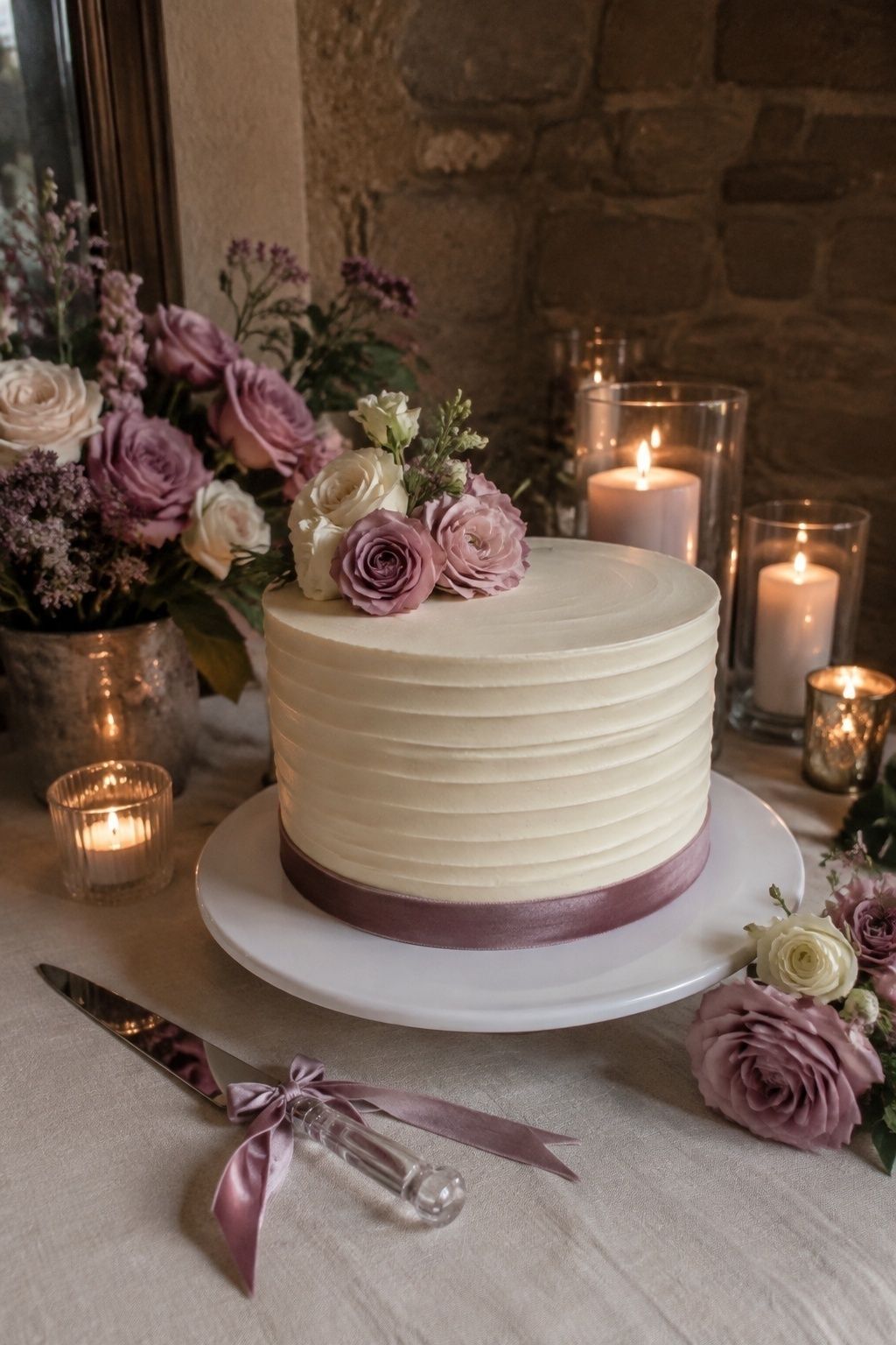 Wedding cake with a mauve detail