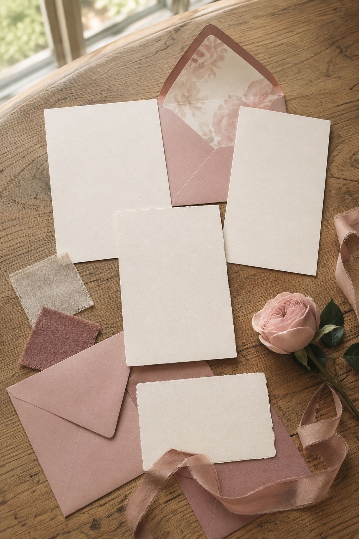 Wedding stationery on warm ivory paper