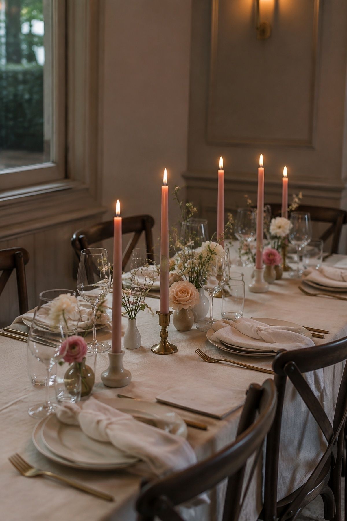 Muted rose taper candles