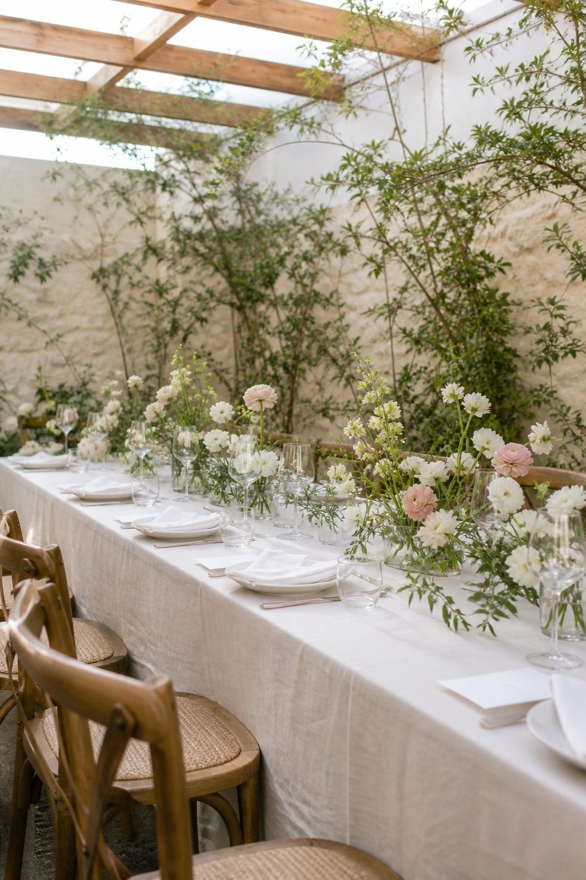 Spring garden take on muted rose with airy greenery