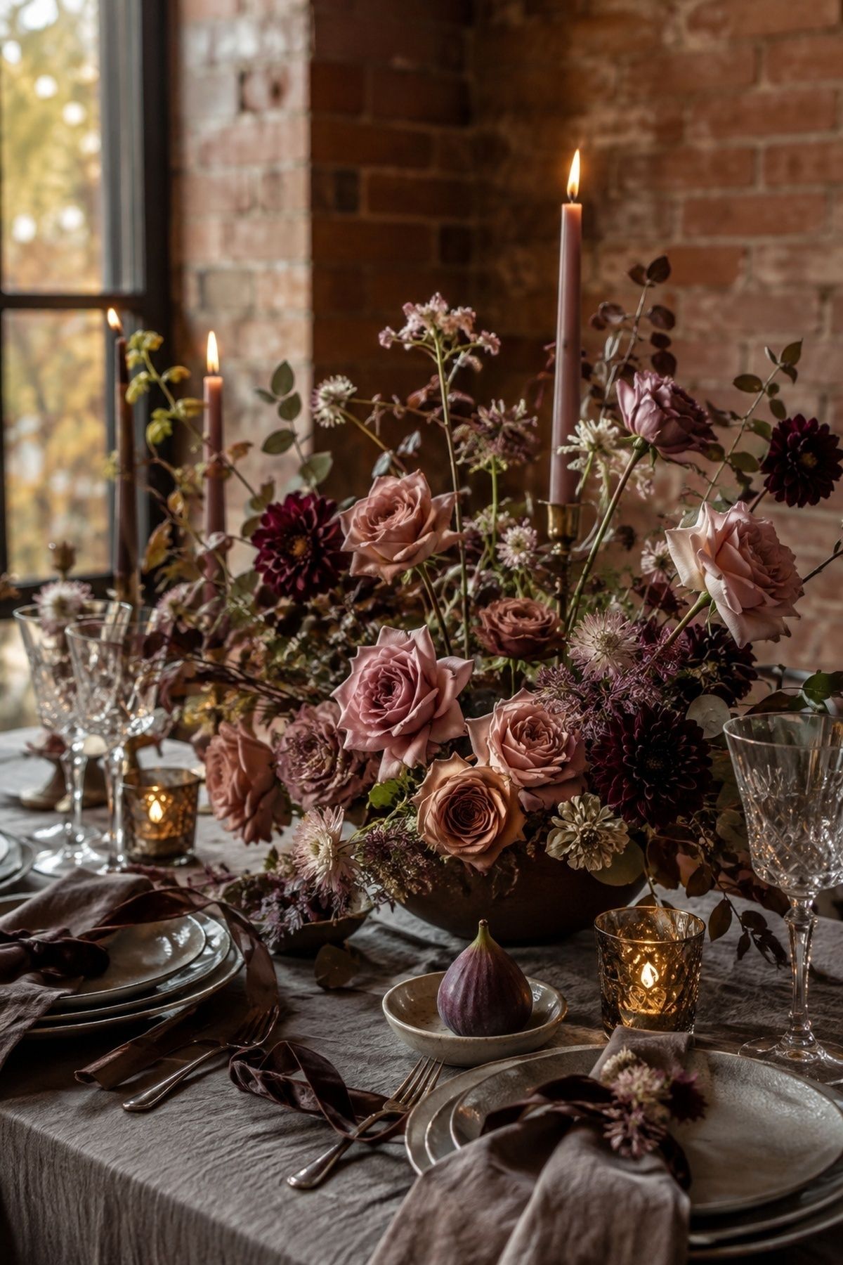 Fall muted rose palette with wine and taupe accents