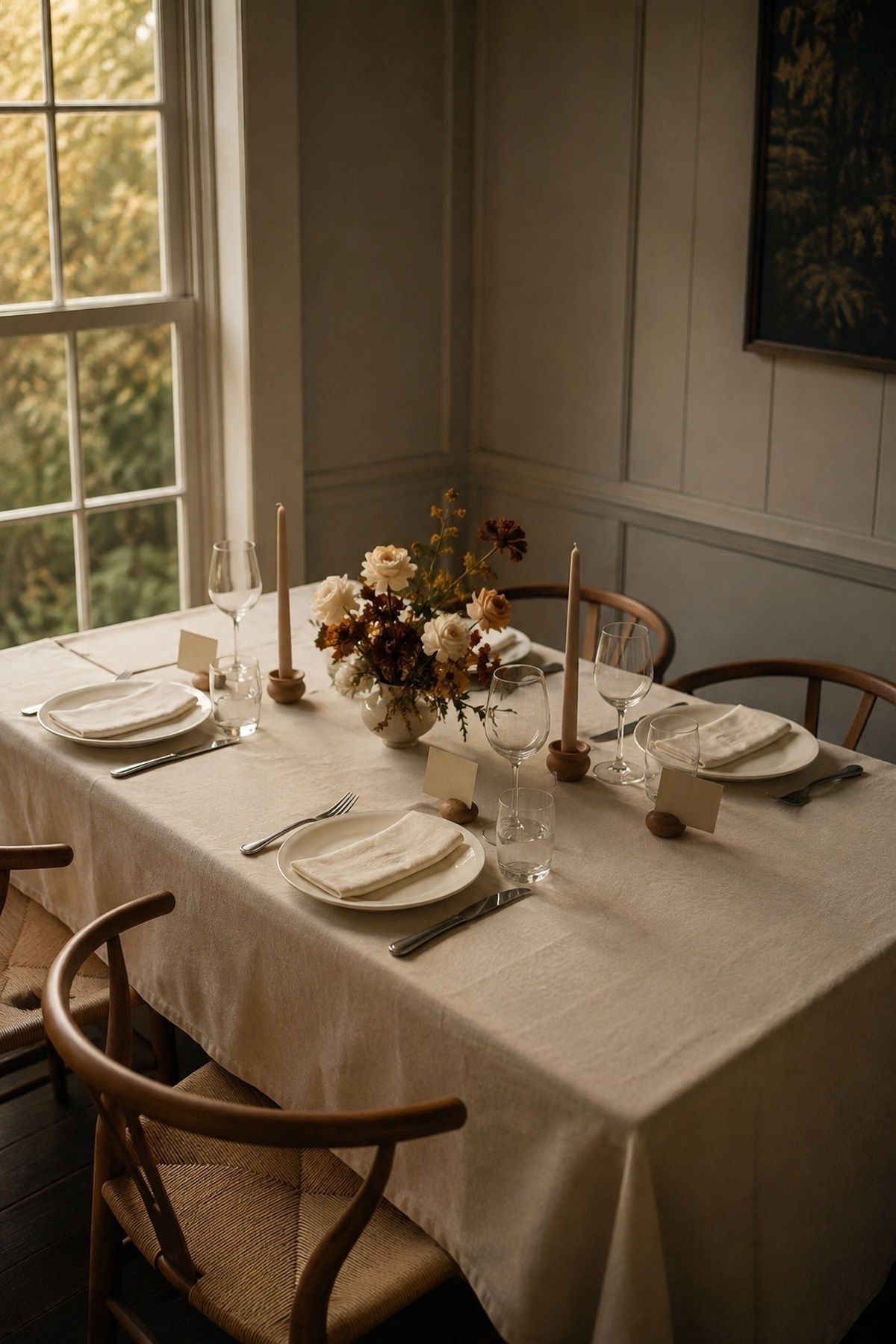 Warm but calm terracotta table setting