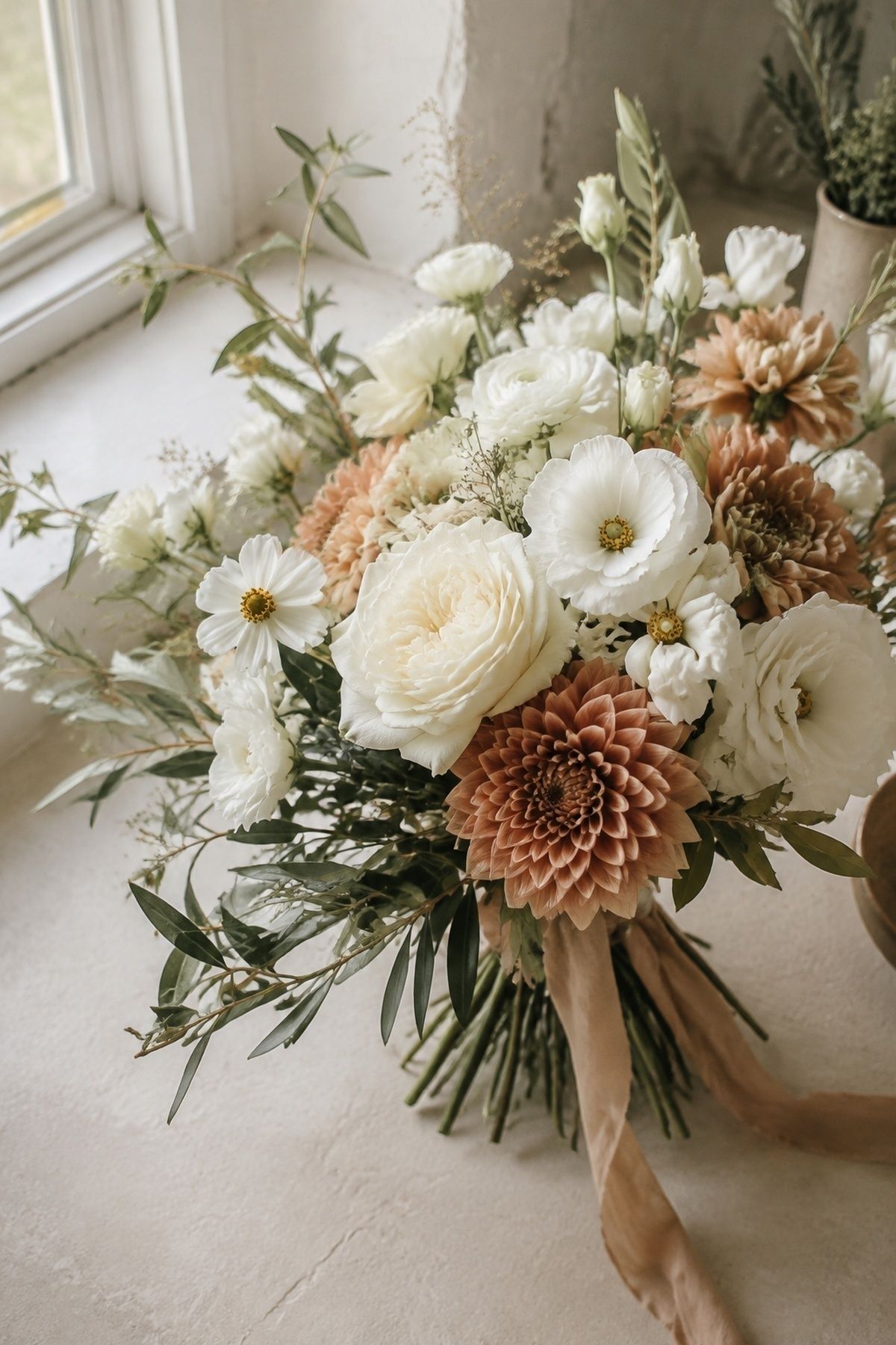 Soft-edged flowers in a terracotta palette