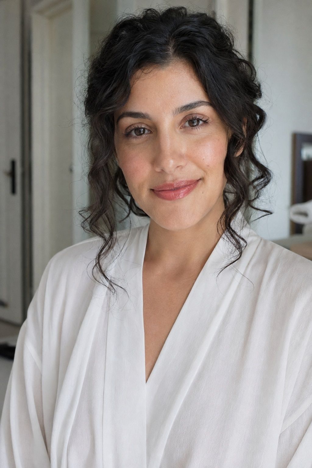 Rose balm lips with barely-there eye makeup