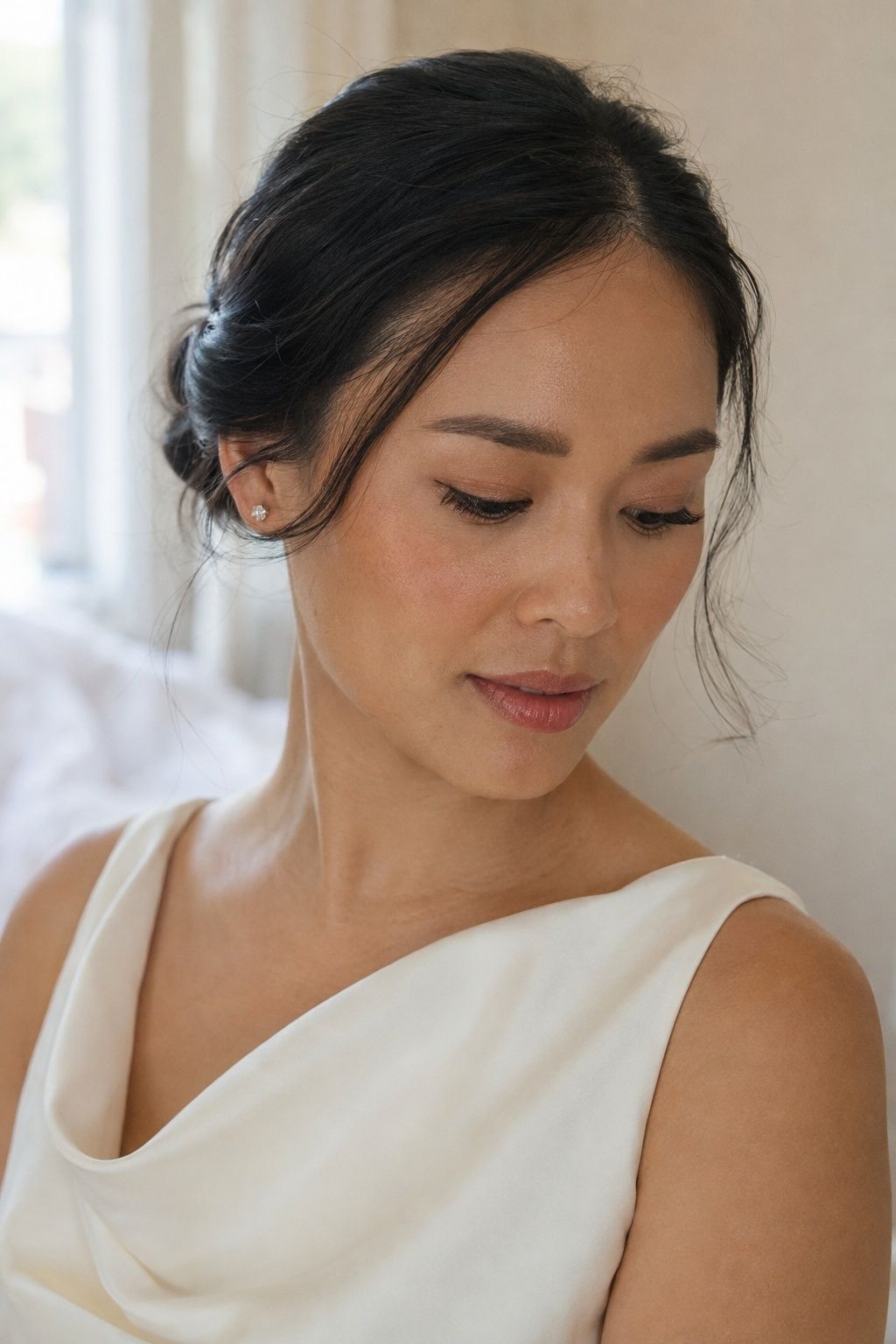 Natural lashes lifted with individual clusters