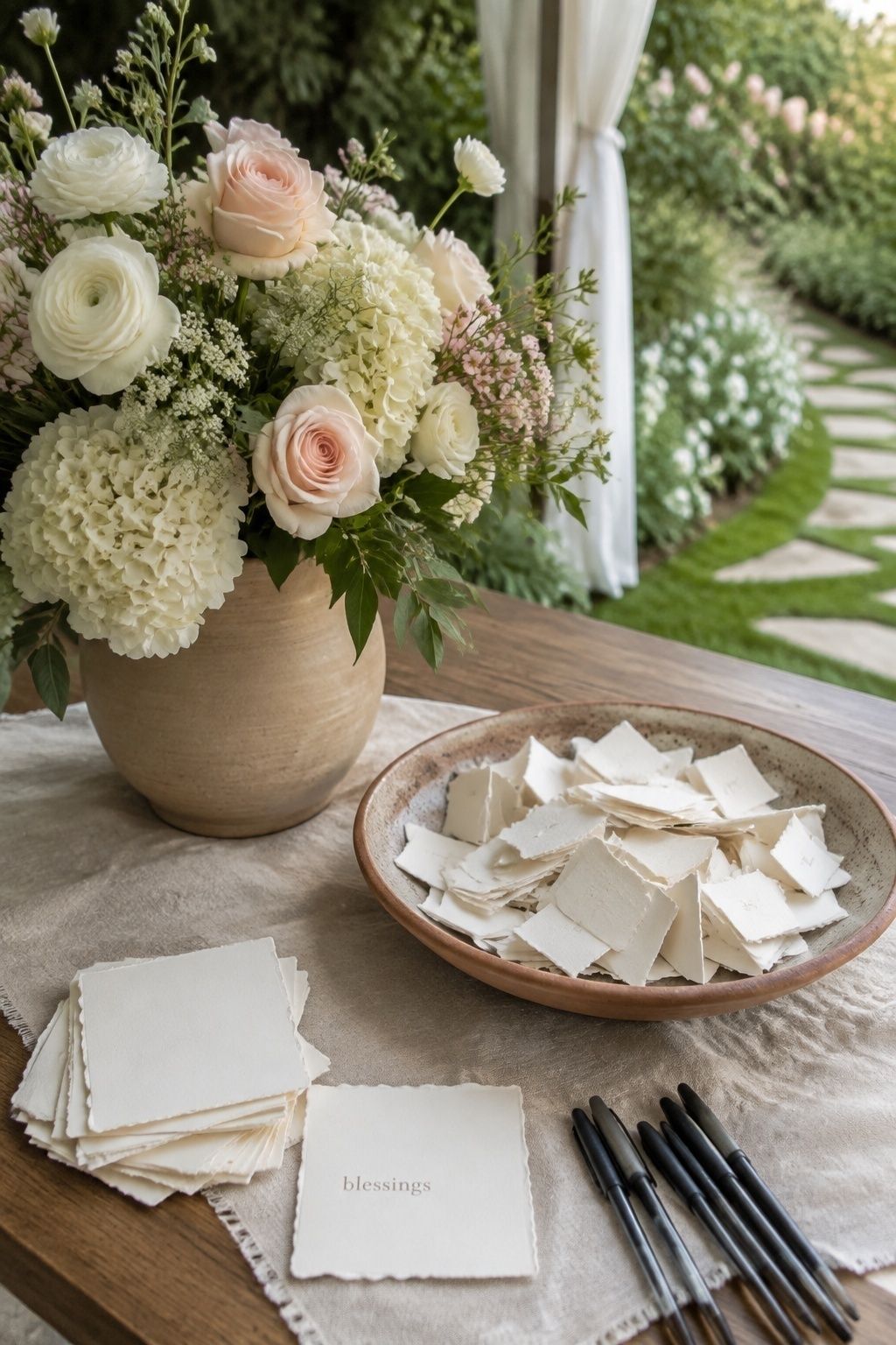 Guest blessing notes gathered for the bouquet