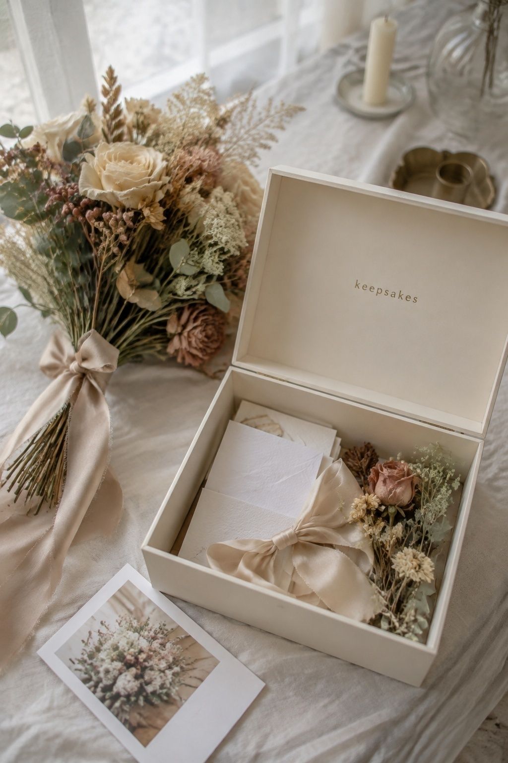 Note bouquet kept in a memory box