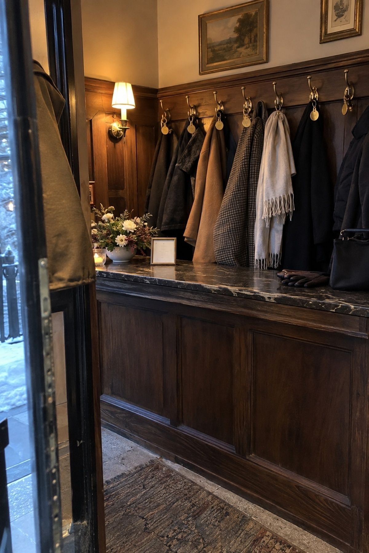 Designed coat check at a November wedding
