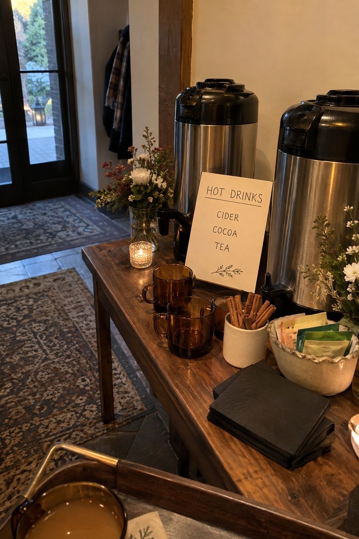Hot drink station with a handwritten menu