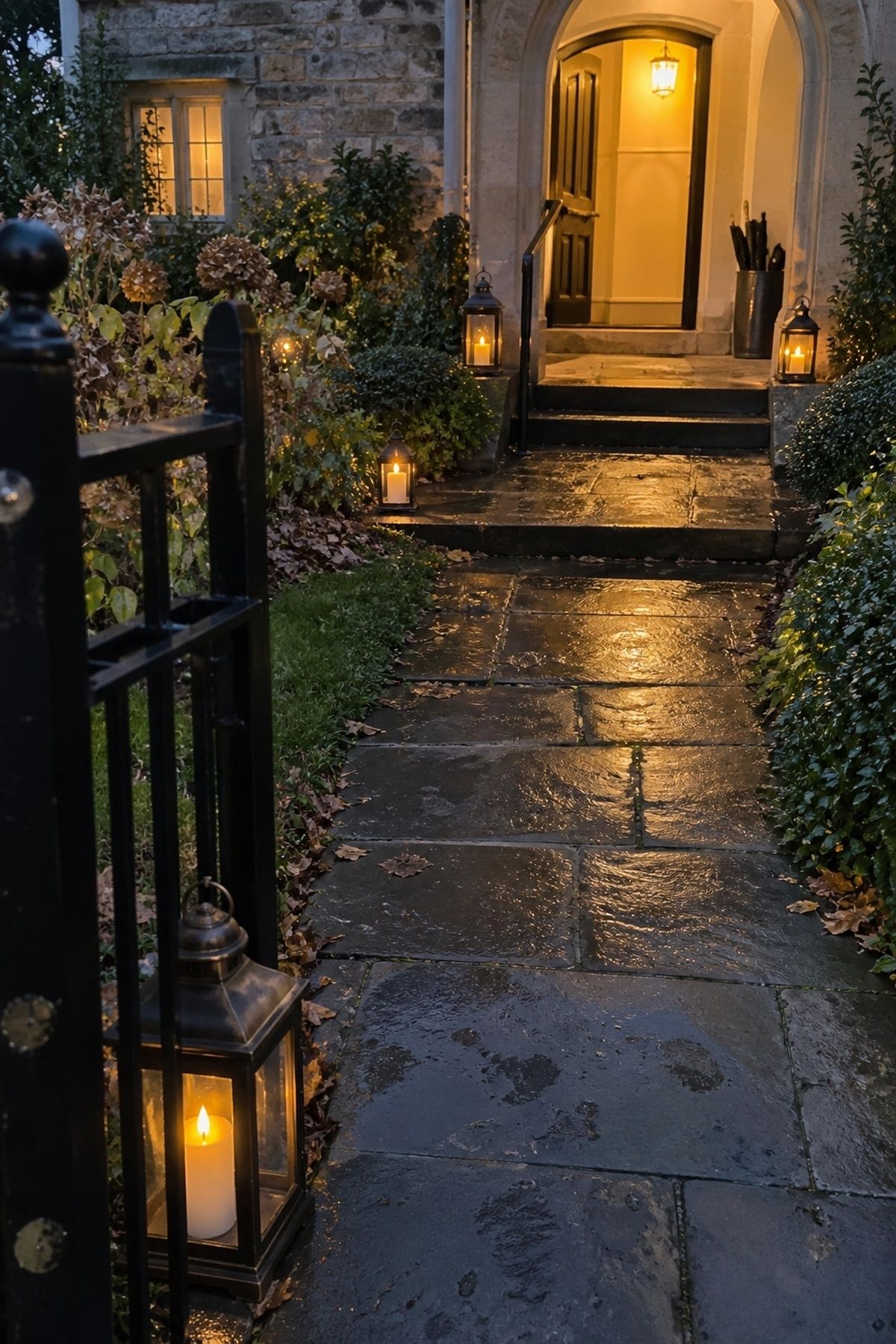 Lanterns lining entrances and pathways