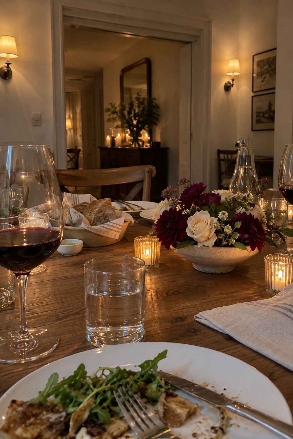 Low centerpieces for dinner conversation