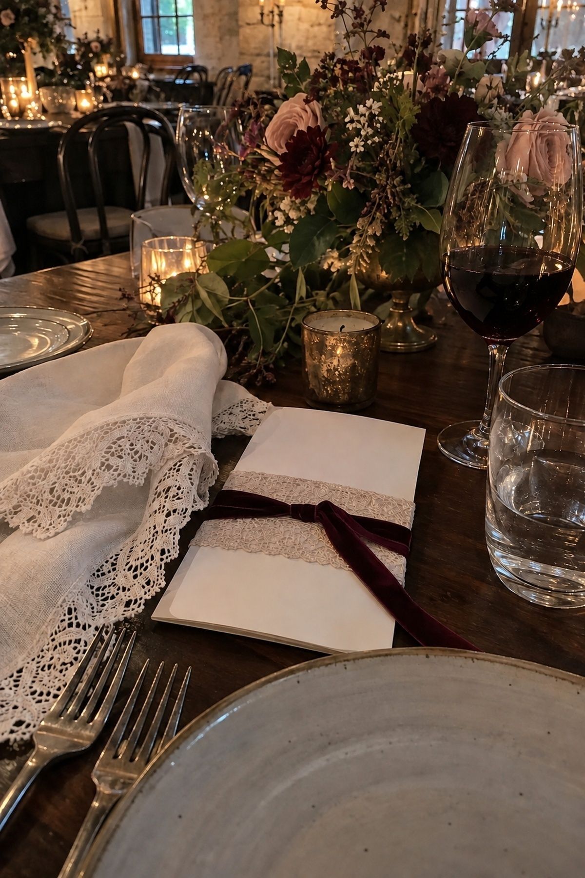 Delicate lace details on a practical table