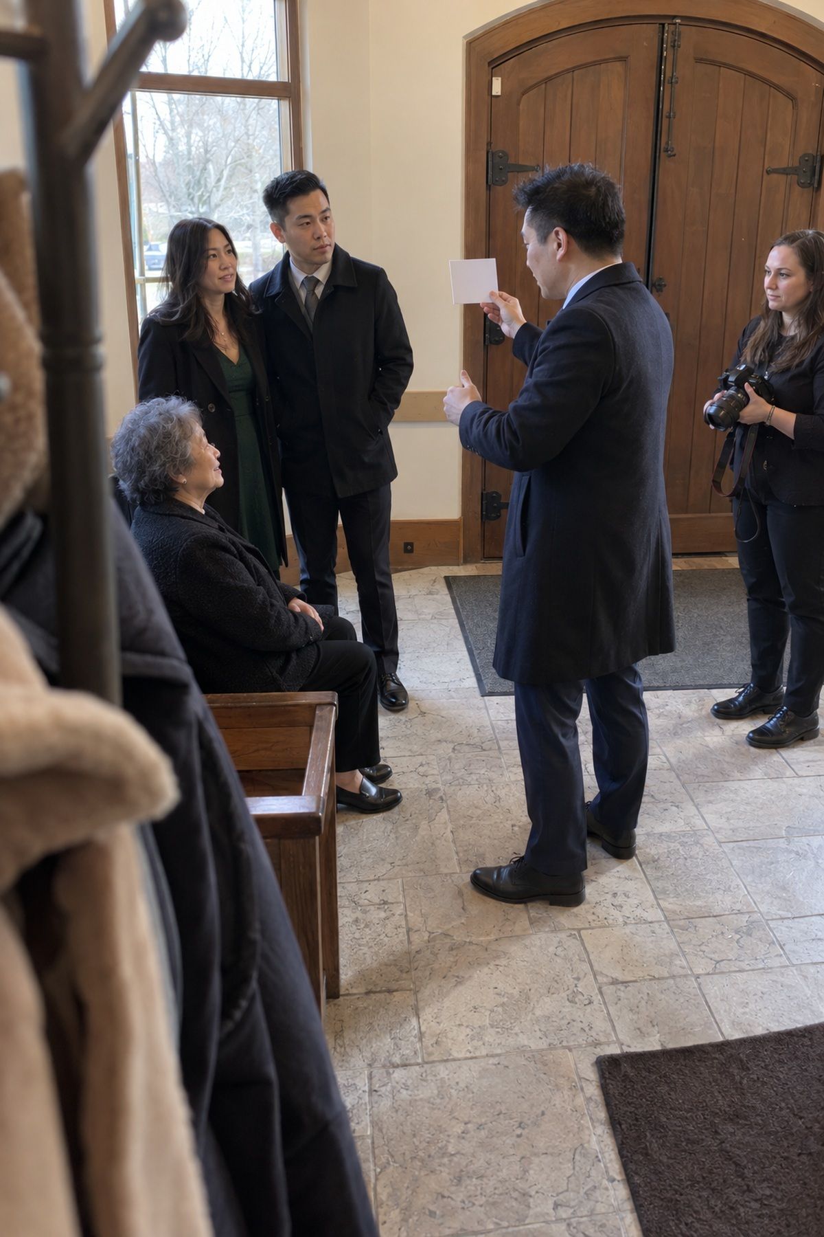 A portrait captain gathers close family for efficient November wedding photos.