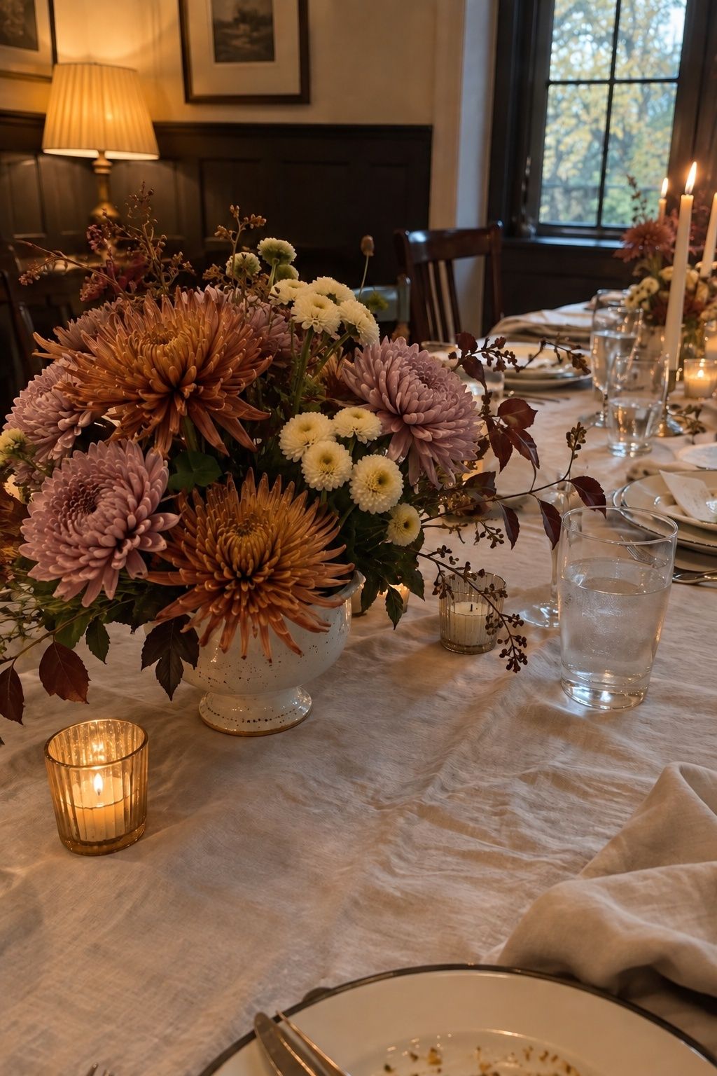 Editorial-style chrysanthemum arrangement for an October wedding