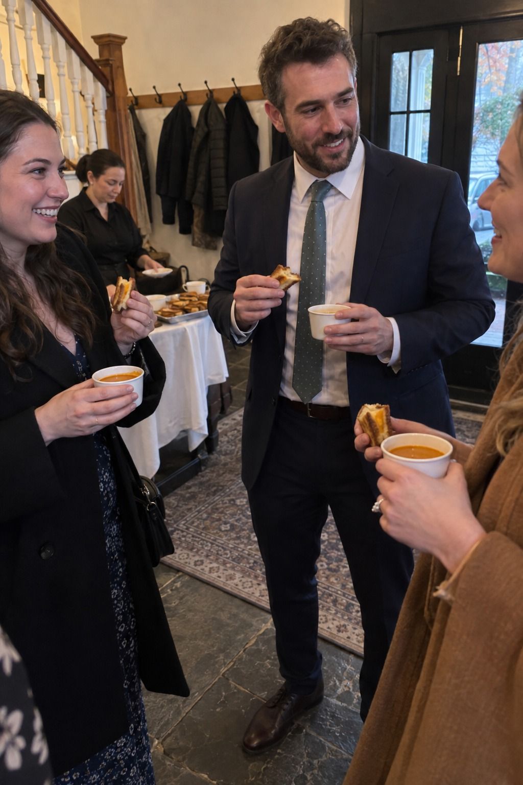 Warm soup cups and savory bites give October cocktail hour a generous start.