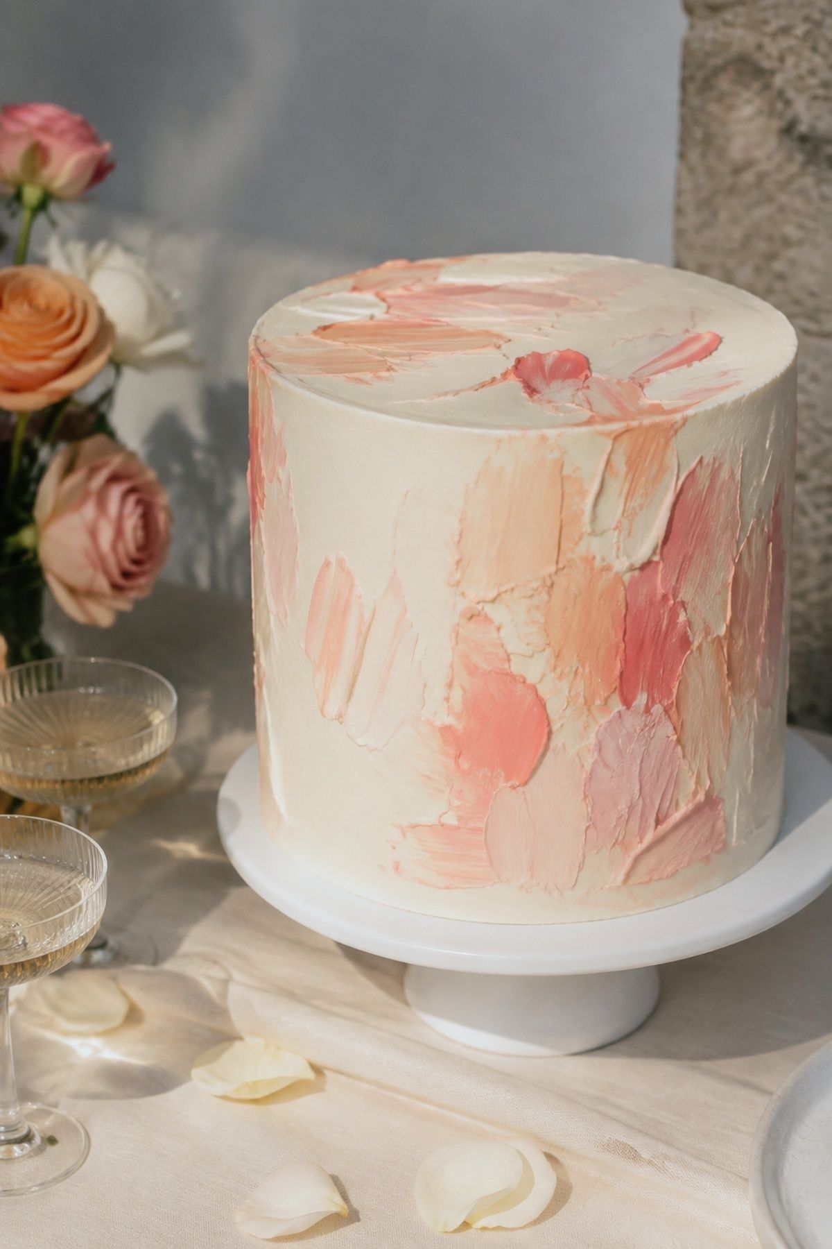 Soft blush oil pastel wedding cake