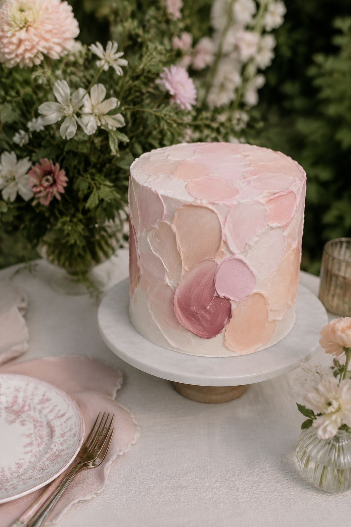 Pastel pink painterly cake