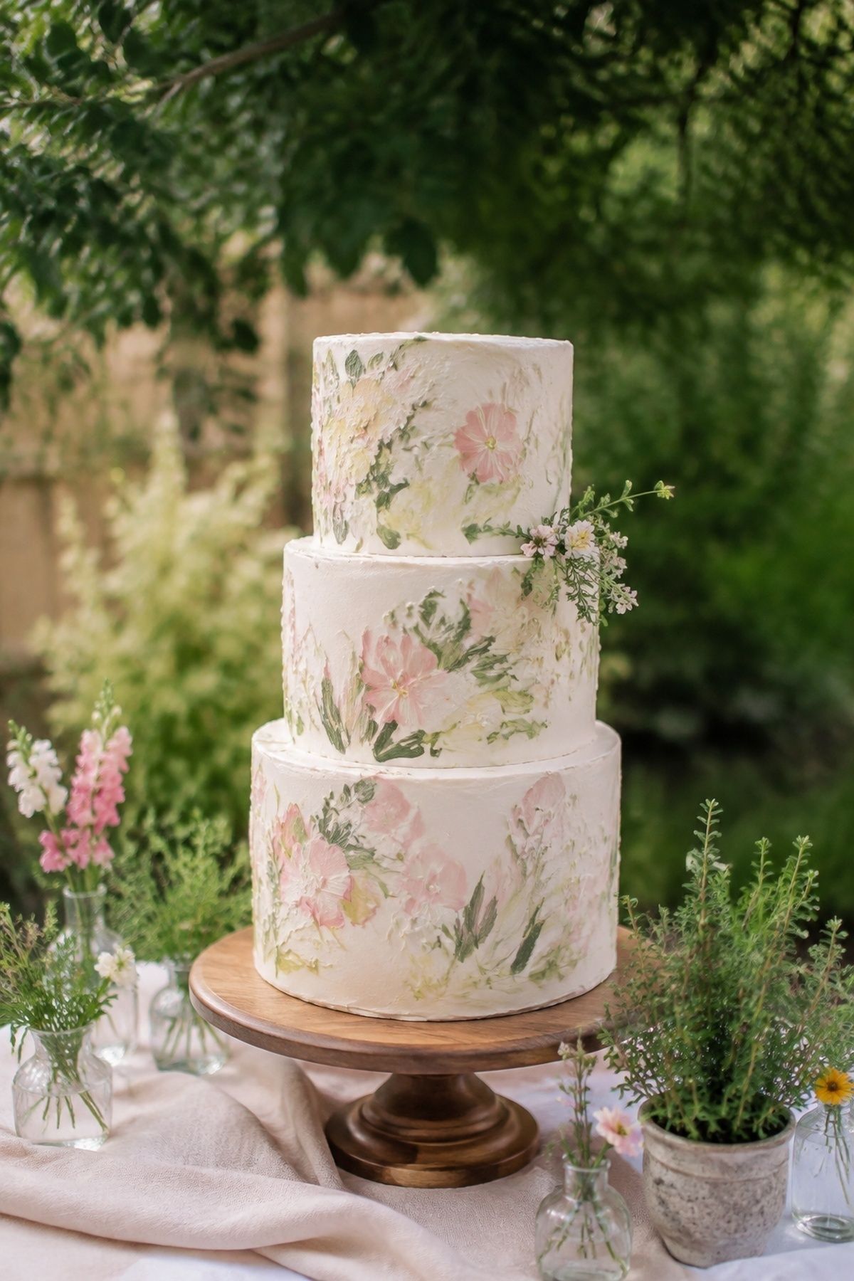 Garden-inspired painted wedding cake