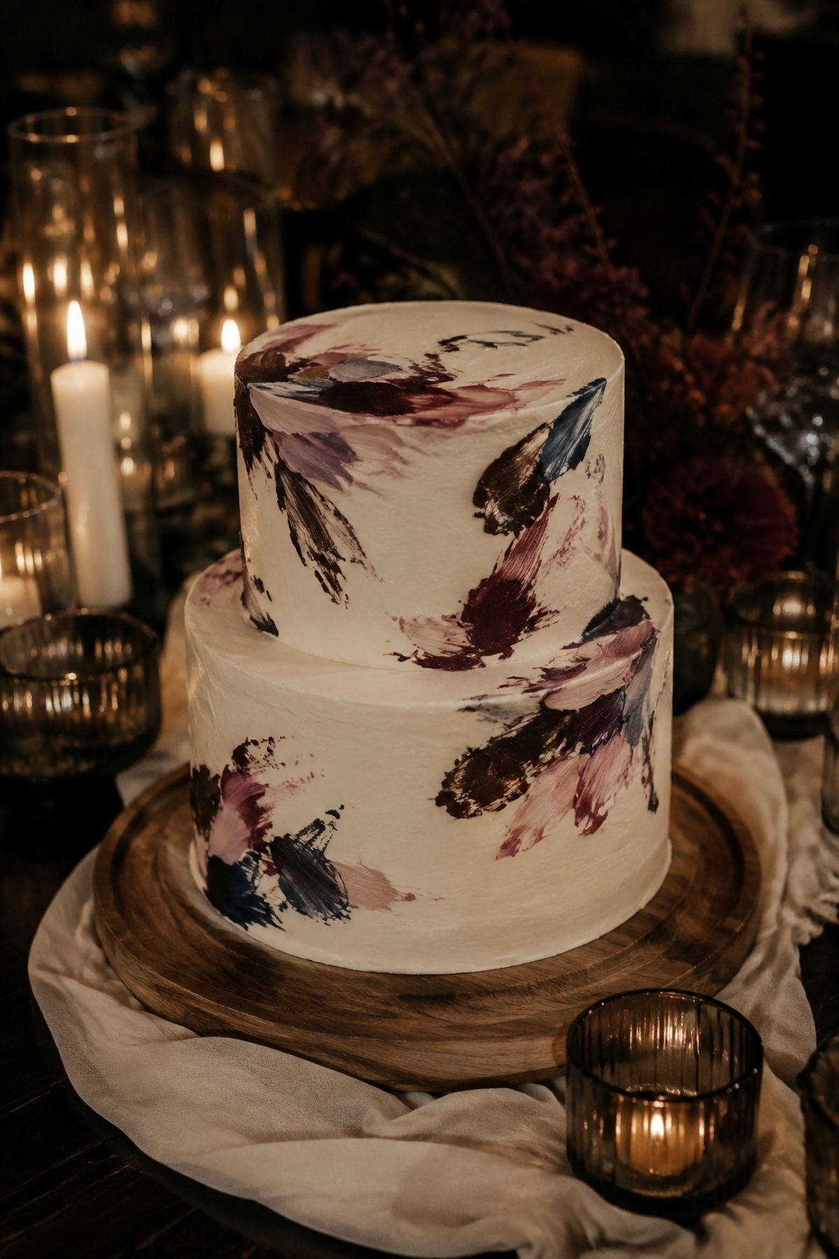 Moody oil pastel wedding cake