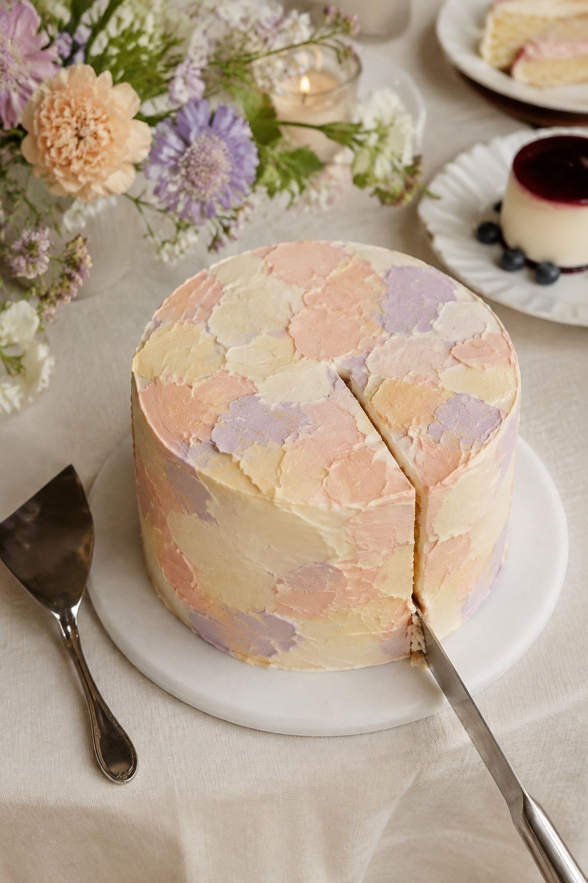 One-tier oil pastel cutting cake