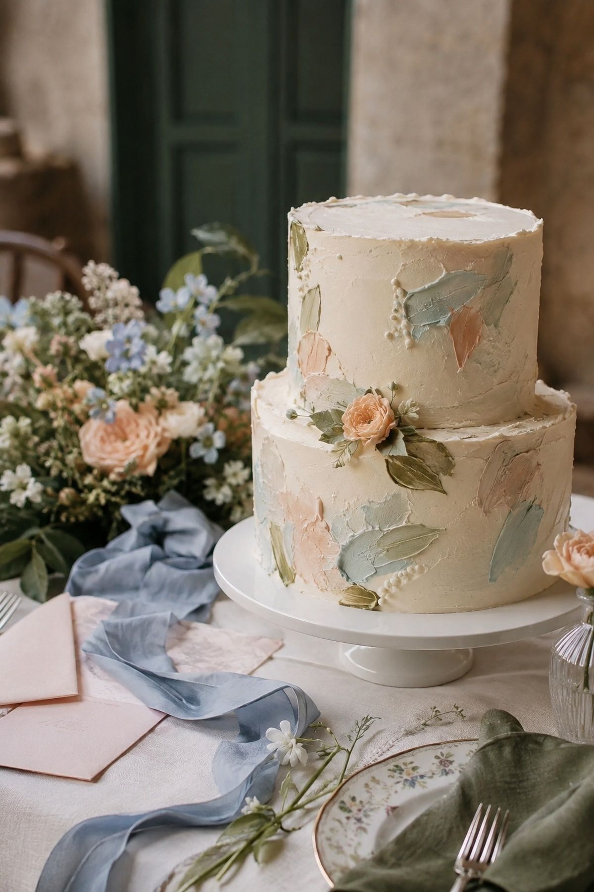 Oil pastel cake in the couple's personal colors