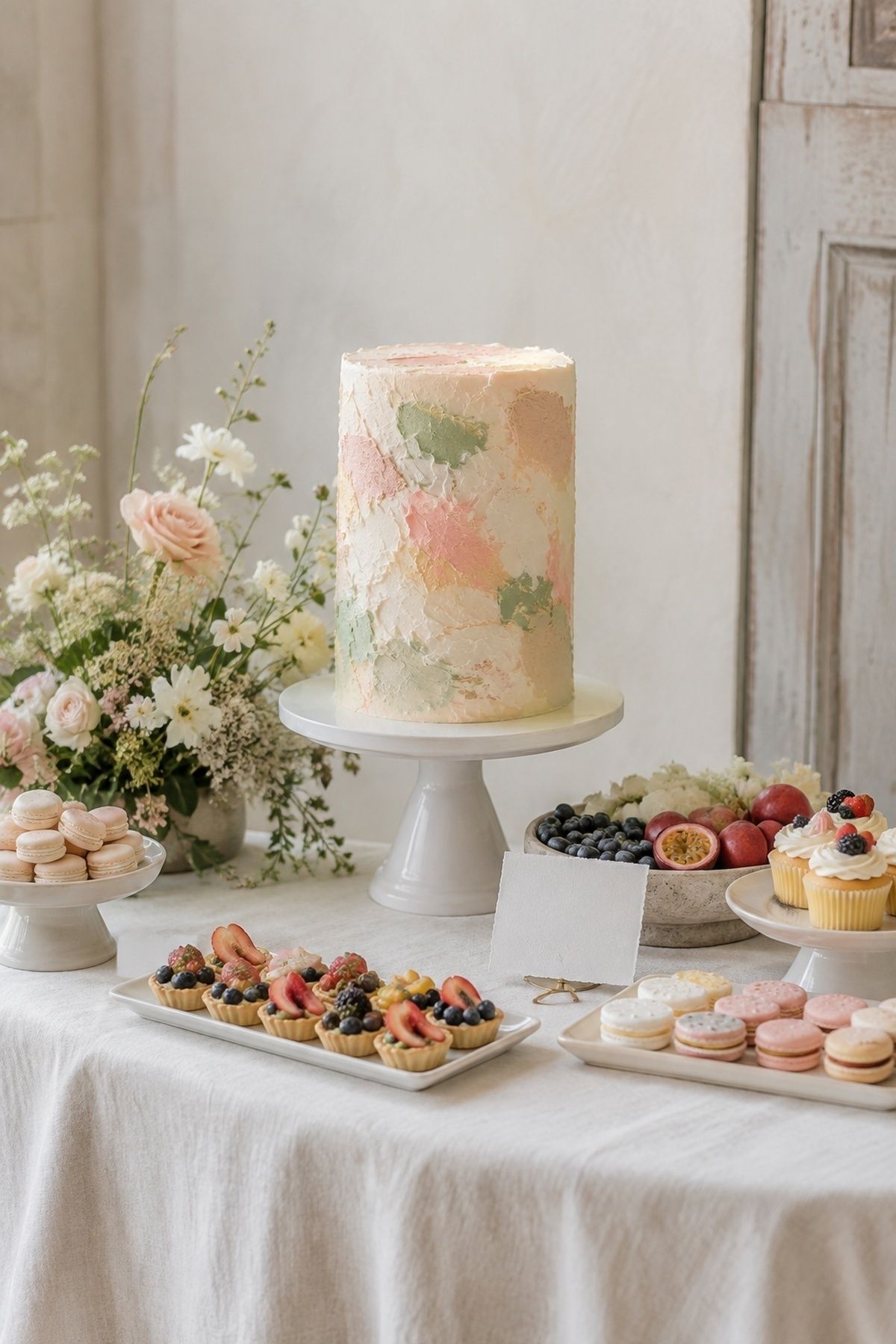 Dessert table with oil pastel treats
