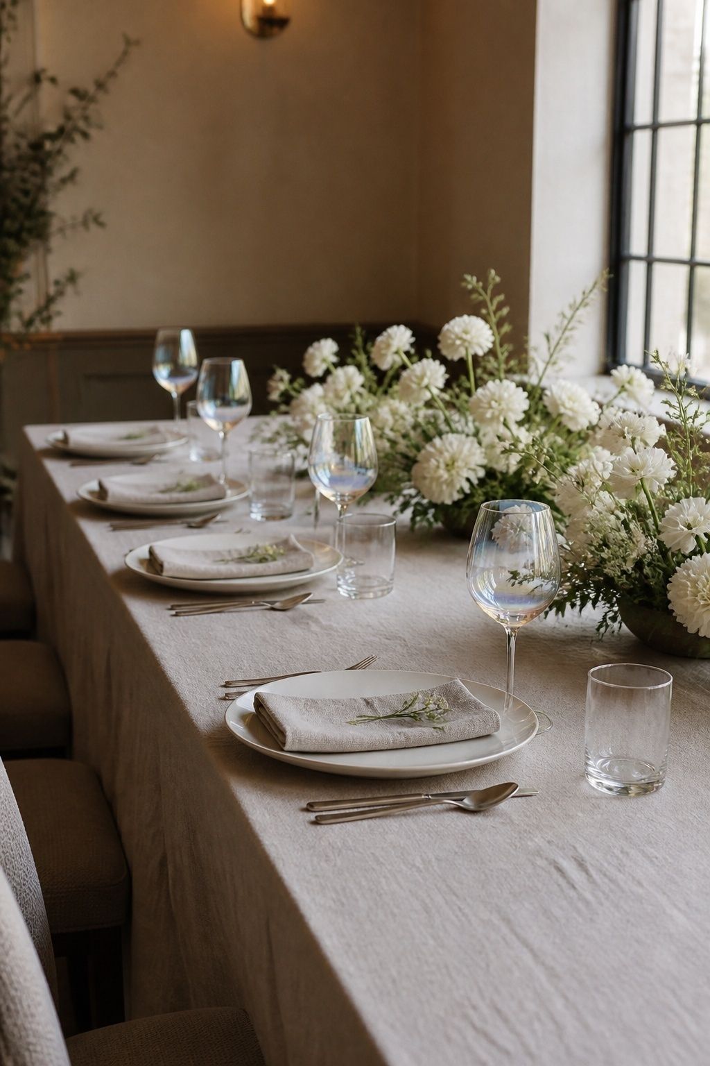 Iridescent glassware used sparingly on a table