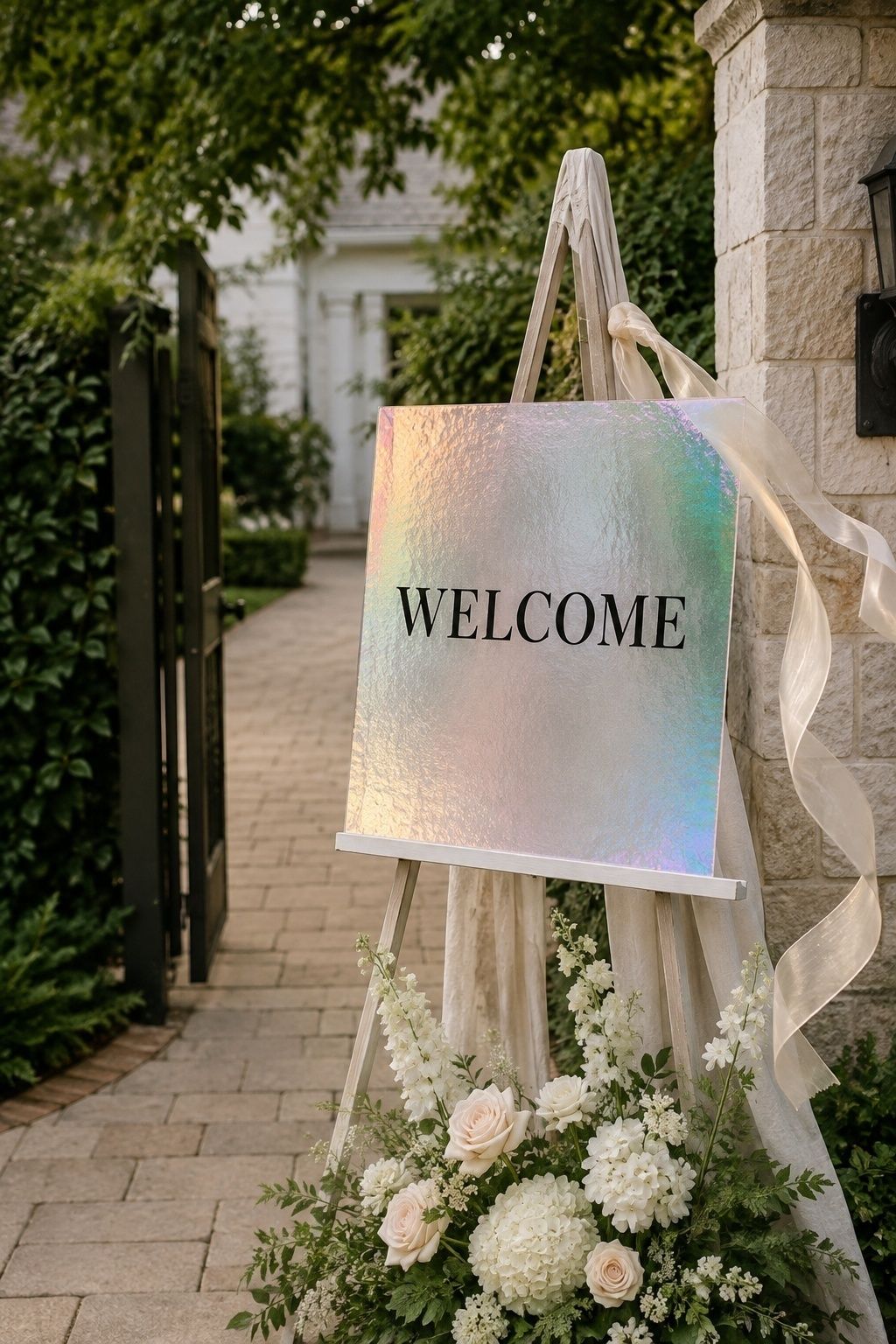 Opalescent wedding welcome sign