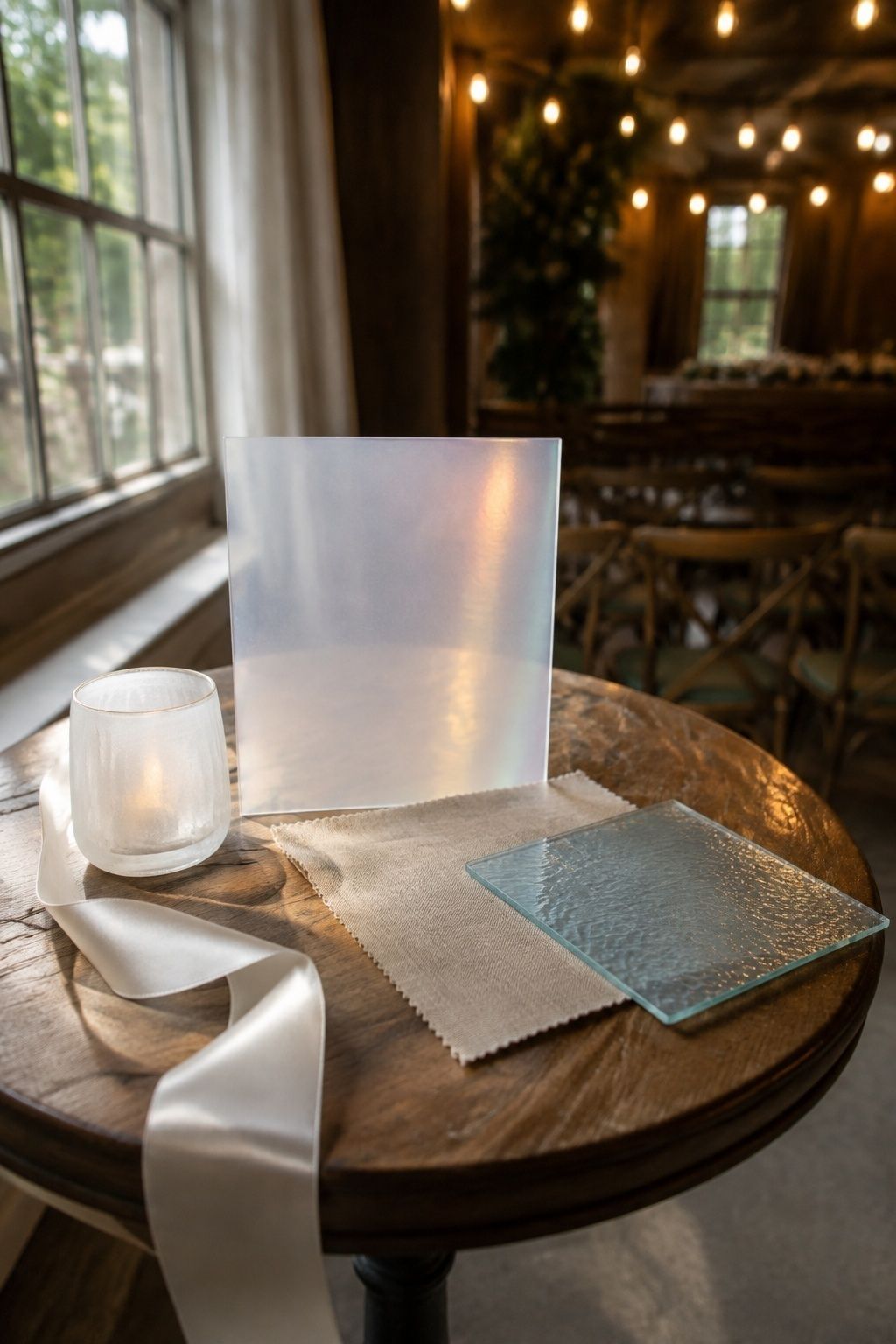 Opalescent finish seen under ceremony and reception light