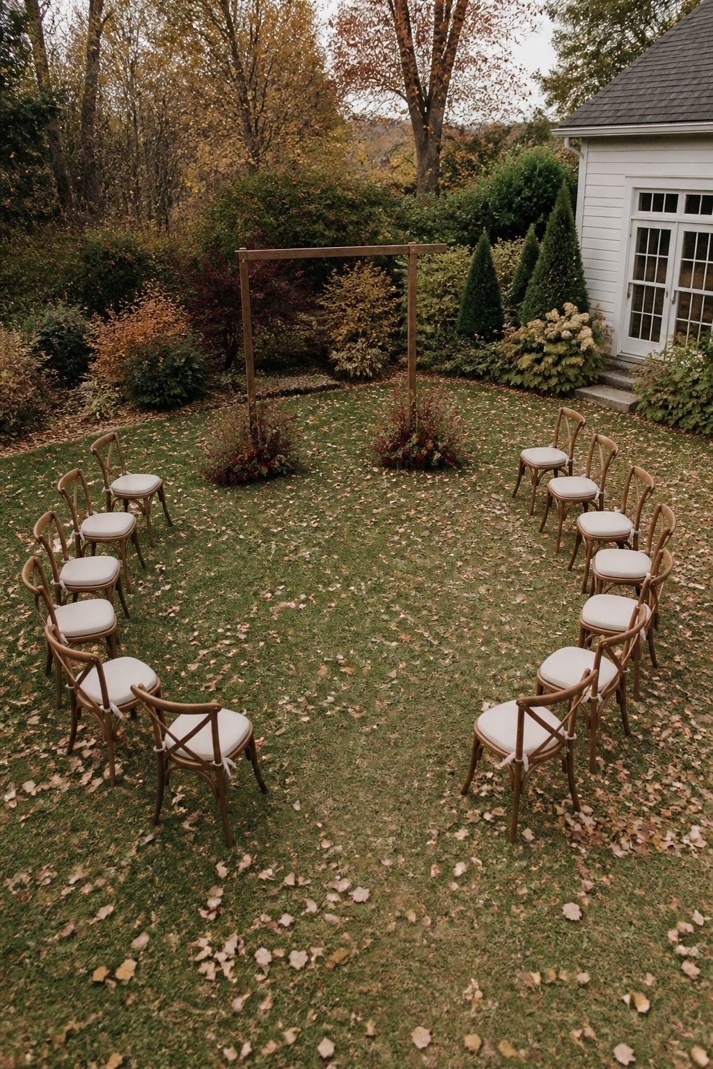Small family ceremony seating arranged in a gentle semicircle