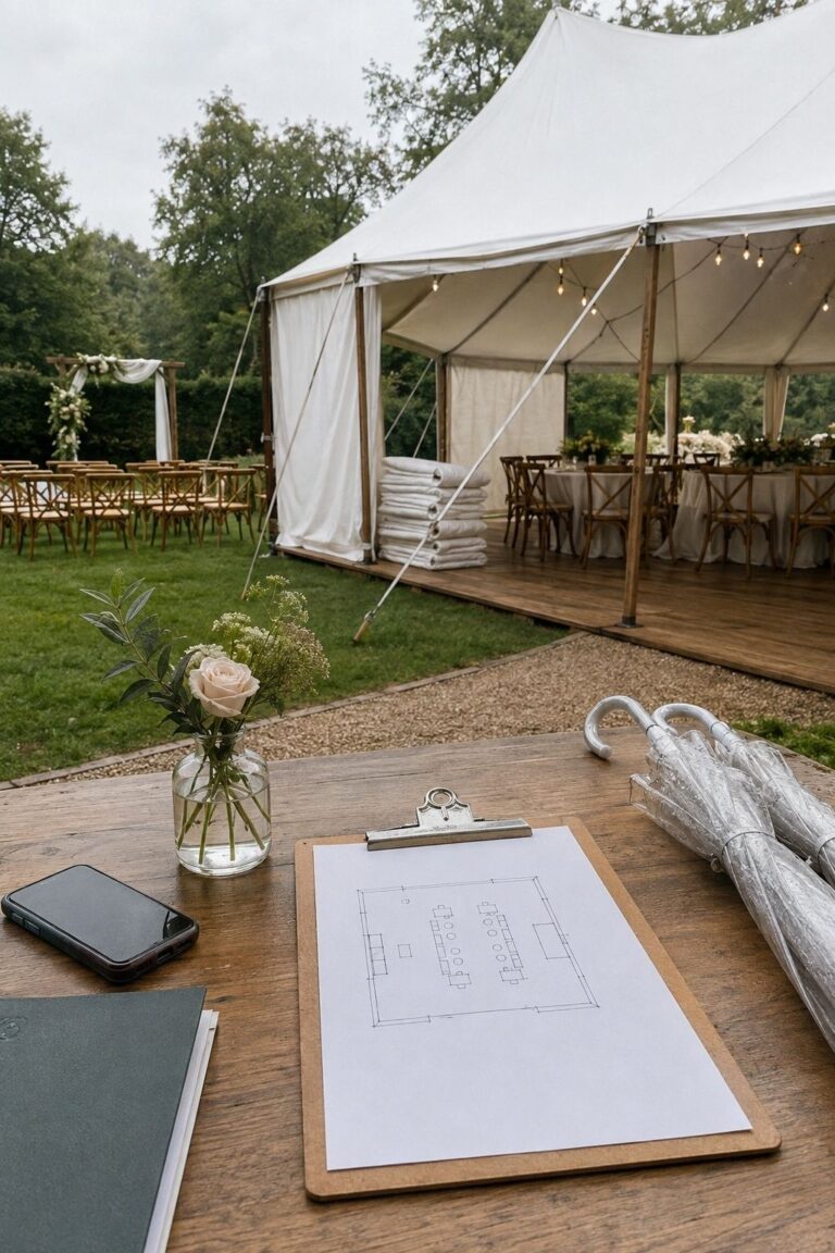 Treating the Rain Plan Like a Backup Thought at an intimate outdoor wedding