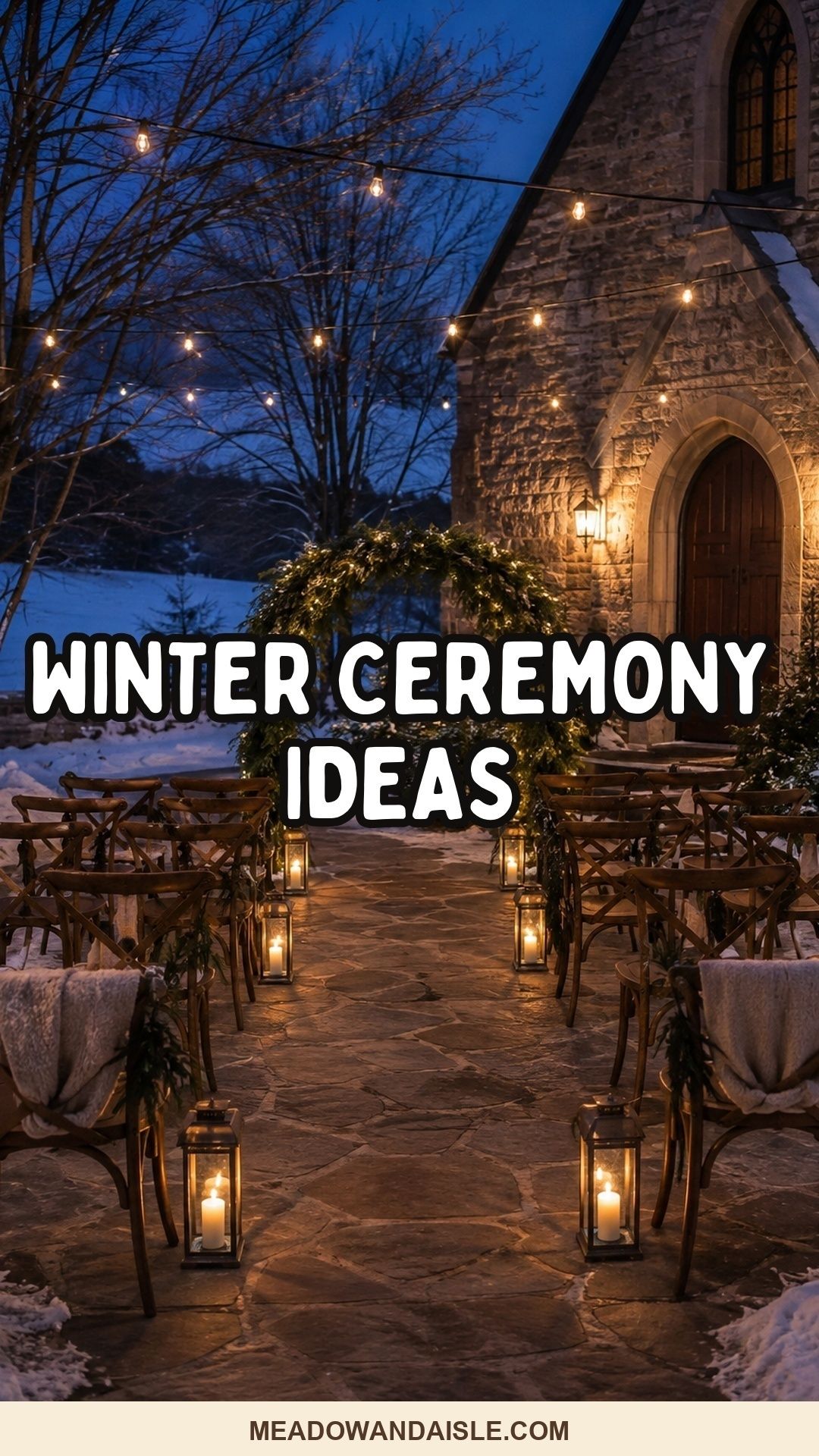 Pinterest pin for outdoor winter wedding ceremony ideas