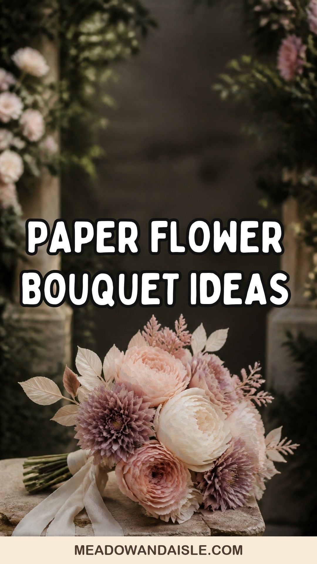 Pinterest pin with the title Paper Flower Wedding Bouquet Ideas