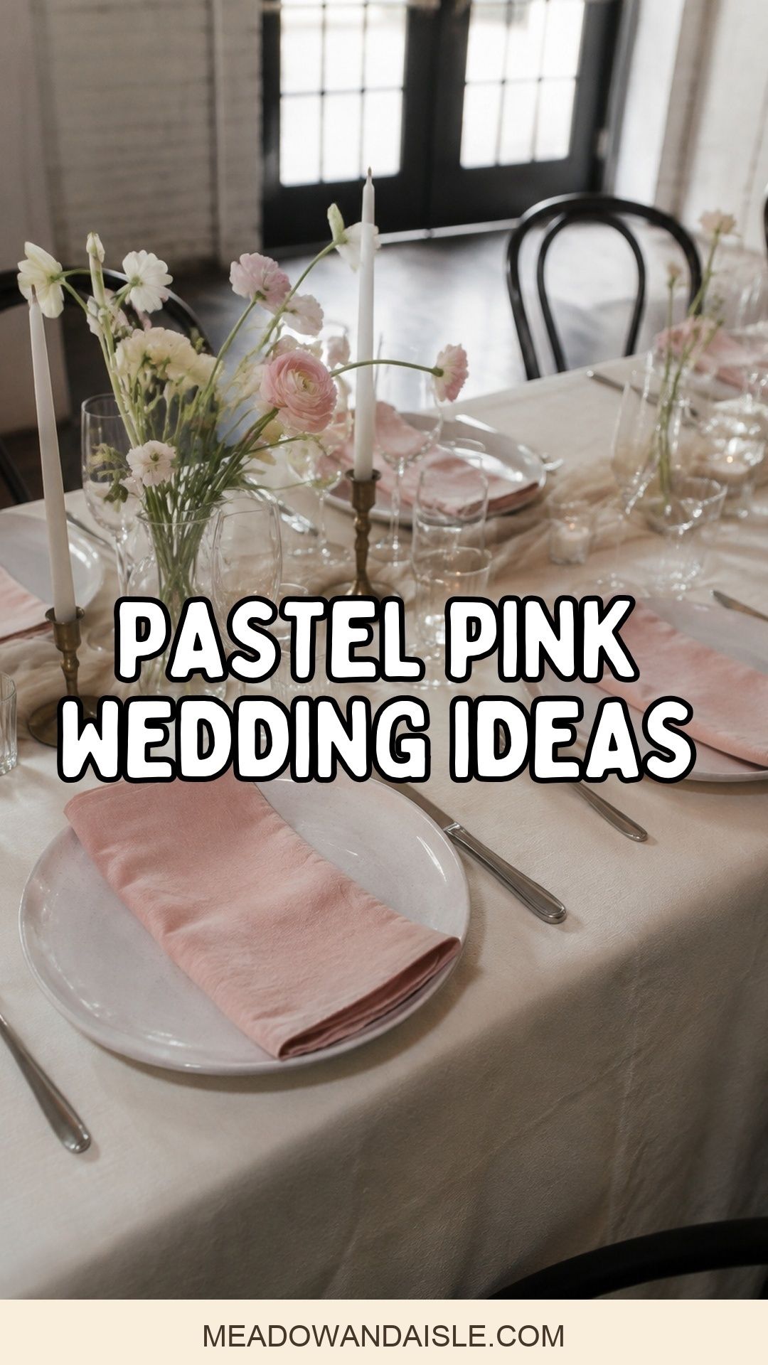 Pastel pink wedding ideas Pinterest pin for Meadow & Aisle