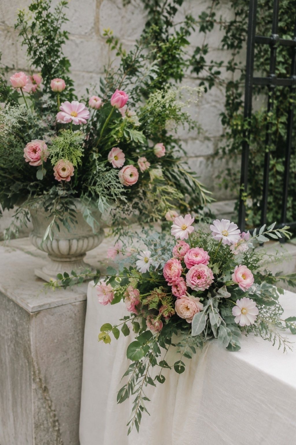 Pastel pink and sage green florals