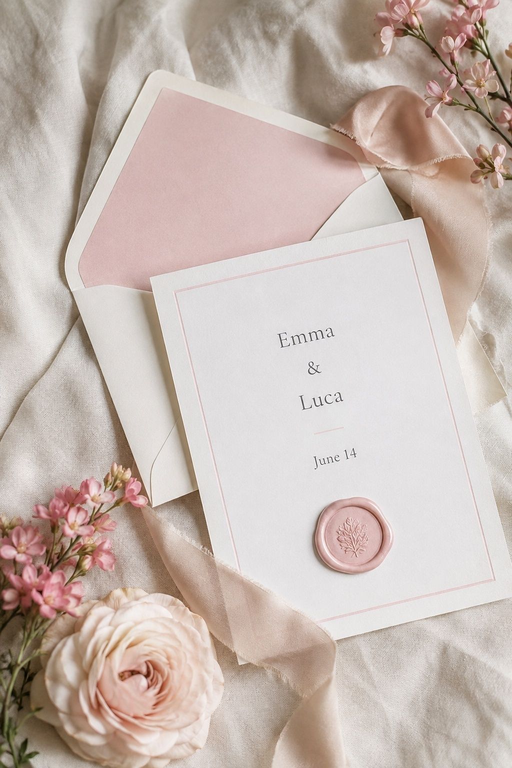 Pastel pink stationery with modern type