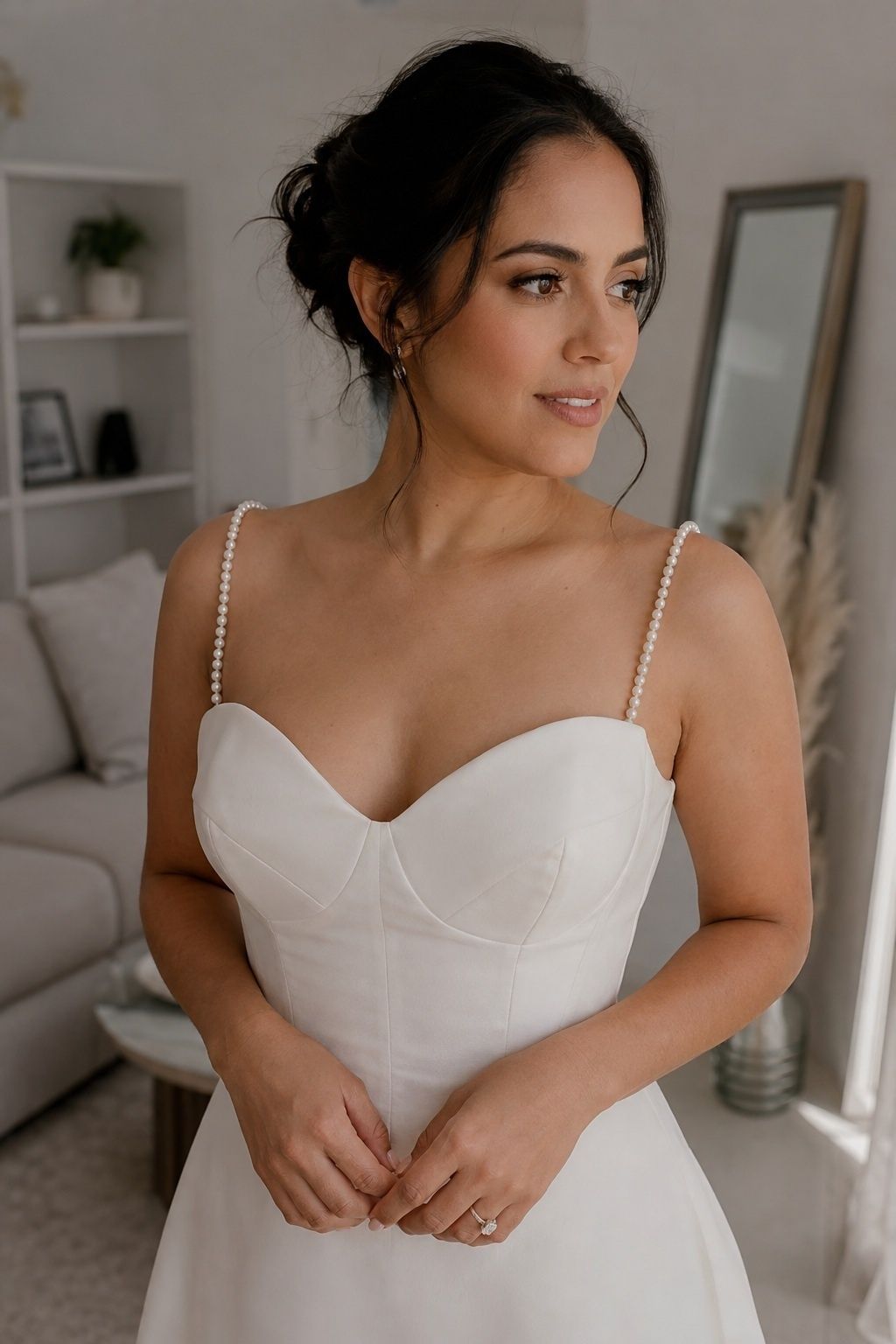 Minimal corset dress with pearl straps