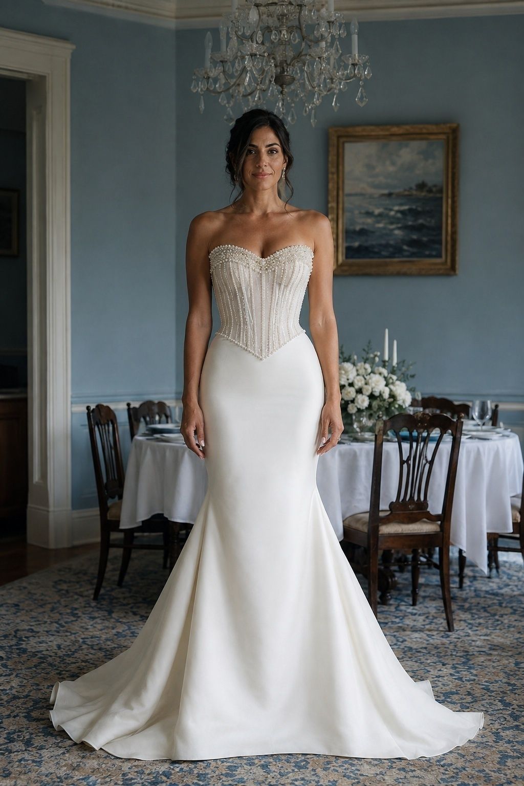 Pearl corset mermaid dress with smooth hips