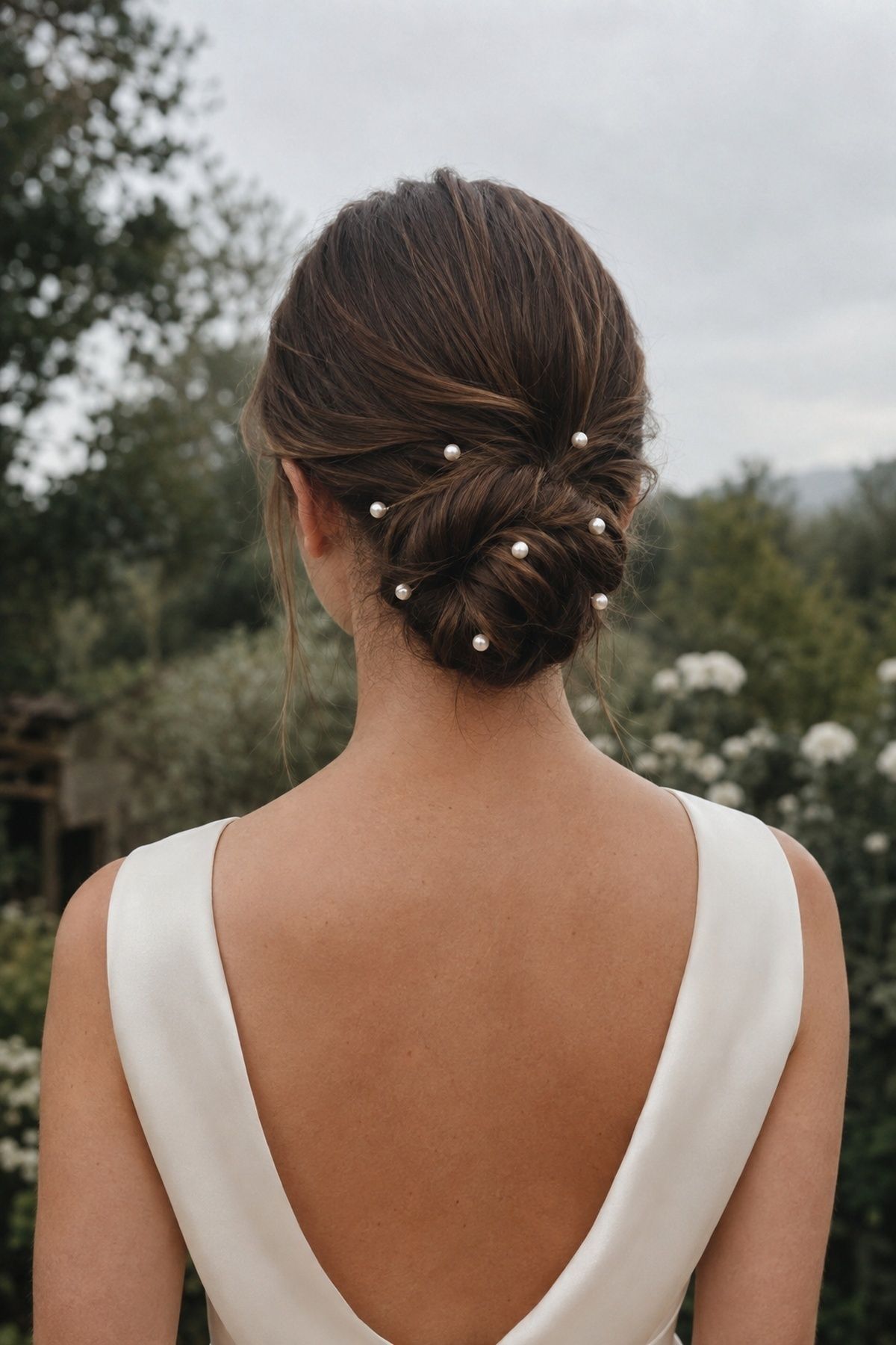 Scattered pearl hair pins for a soft finish