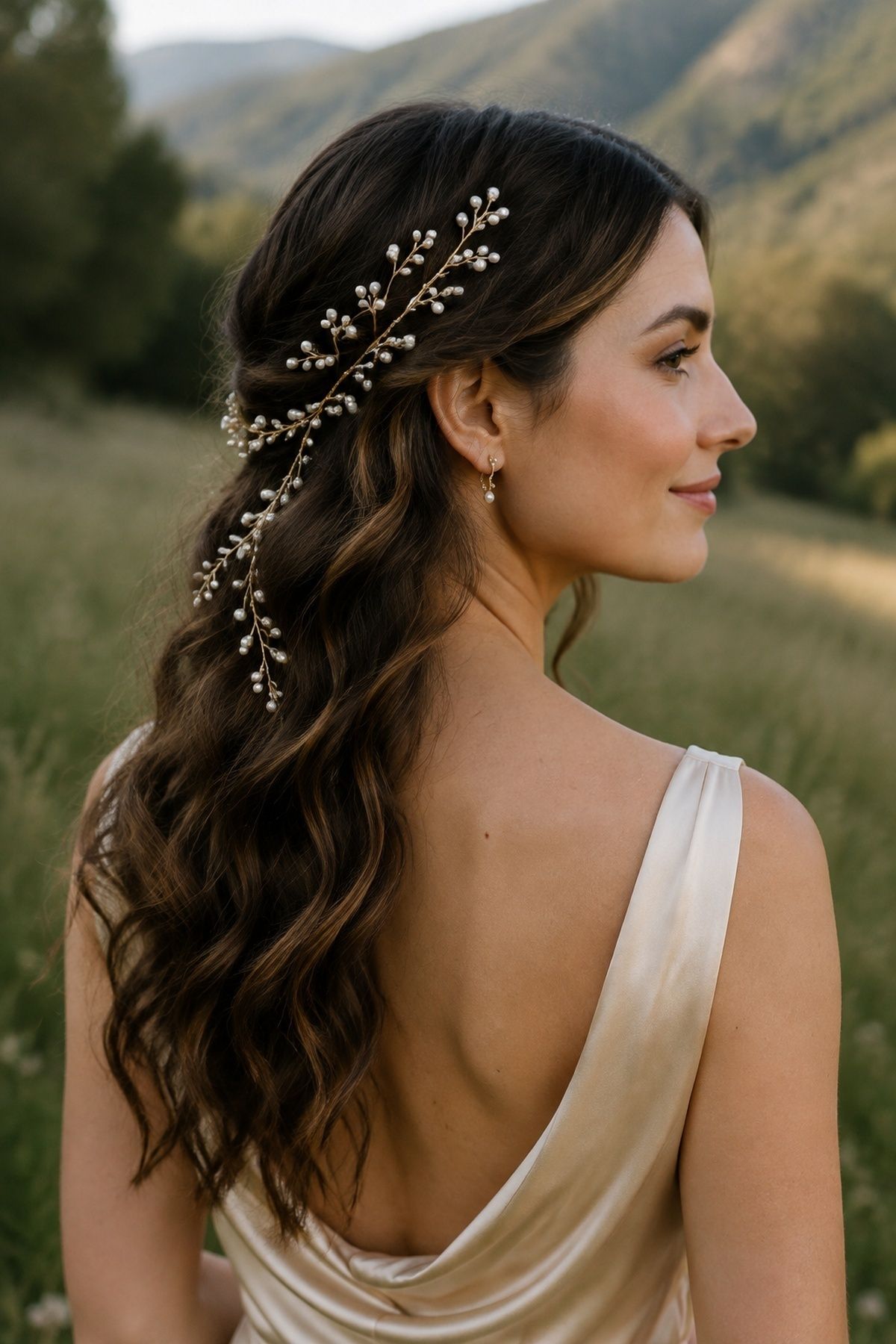 Pearl bridal vine woven through waves
