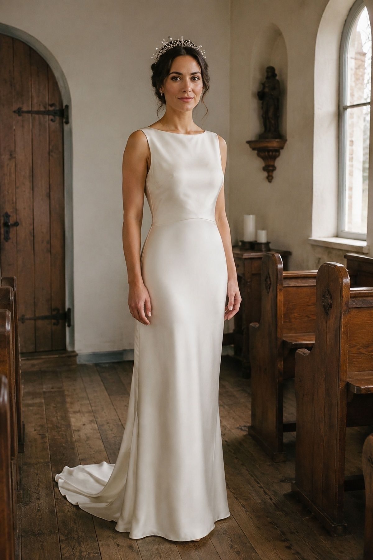 Relaxed pearl crown bridal look