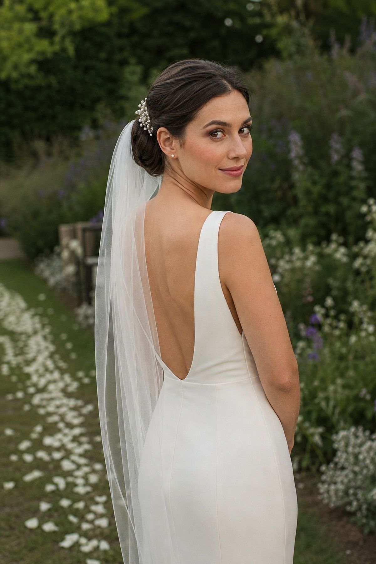 Pearl veil headpiece for a layered ceremony look