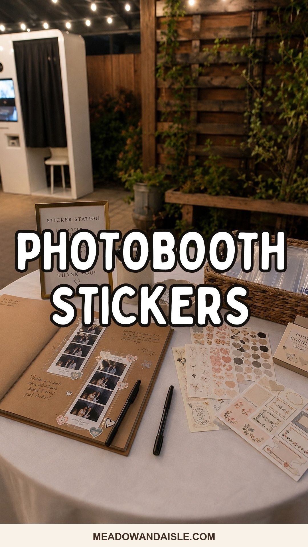 Pinterest pin with the title Photobooth Stickers Wedding Ideas