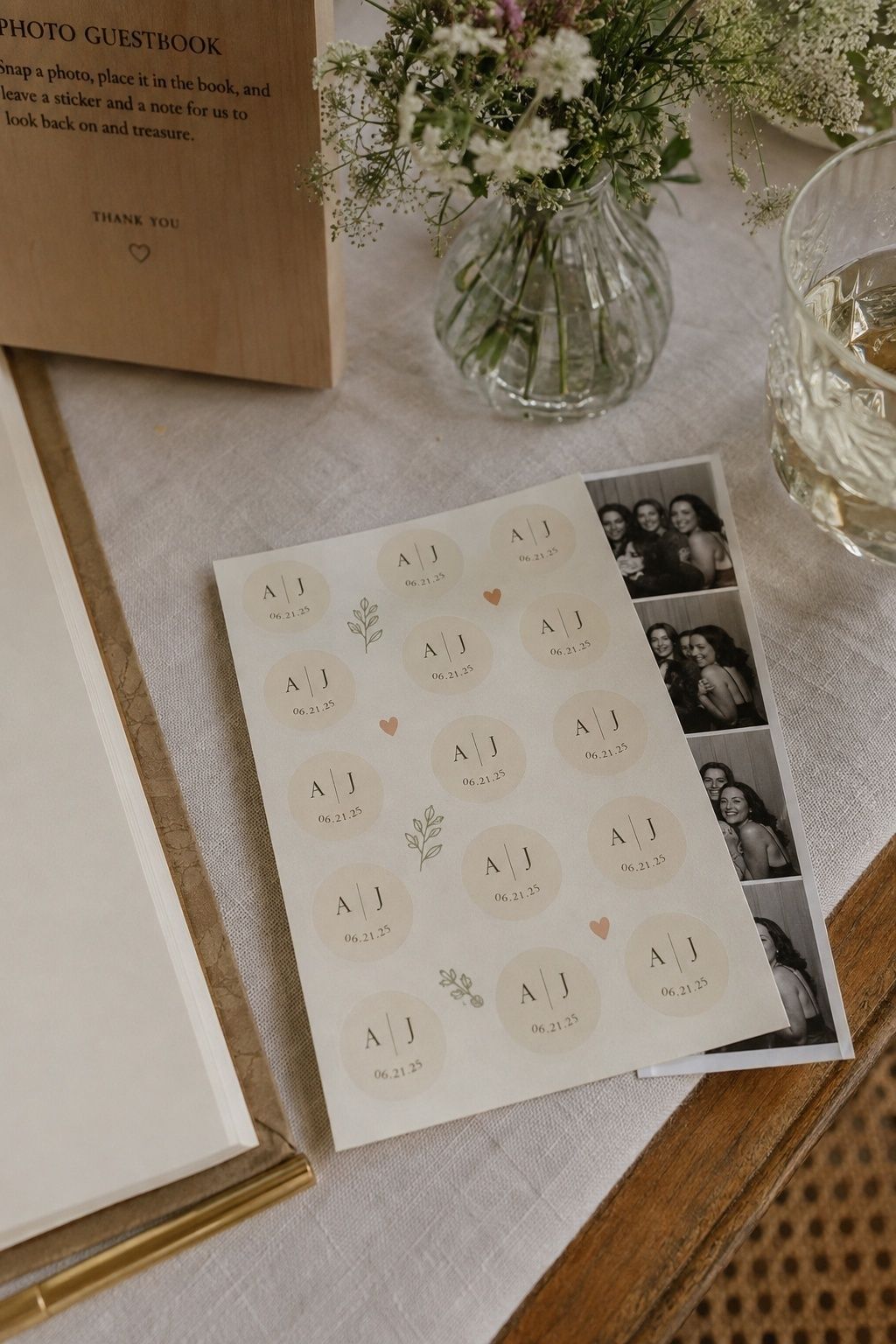 Sticker sheet with the couple's initials