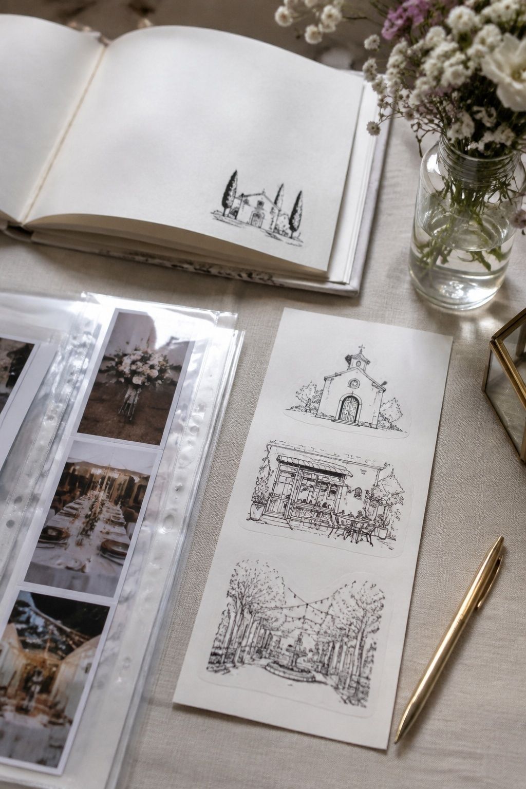 Stickers illustrating the wedding venue